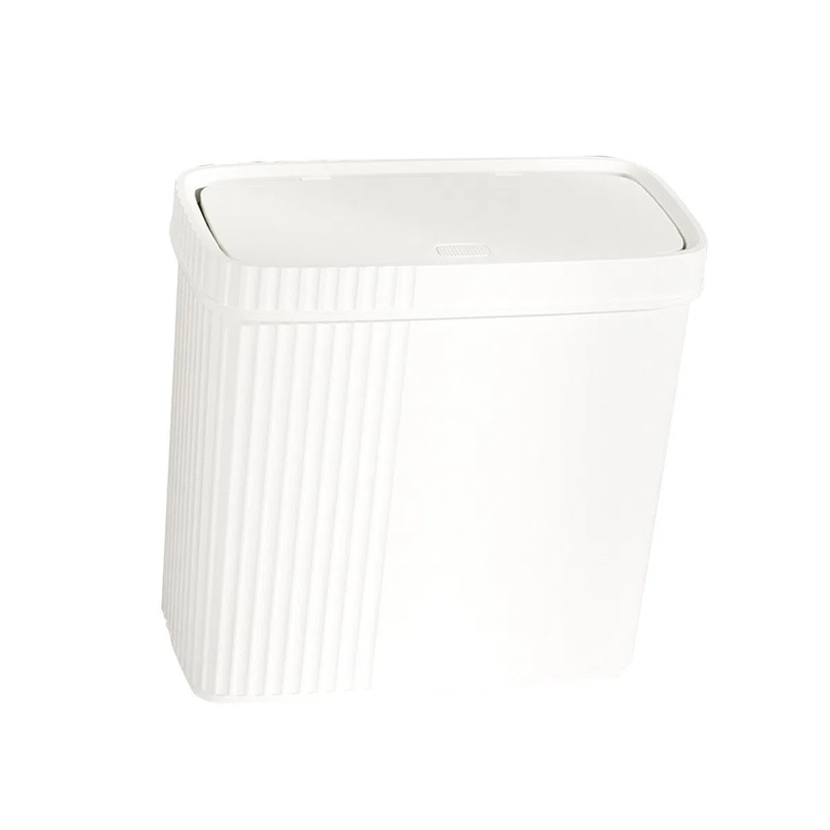 Schmaler Abfalleimer mit Pressdeckel aus PP, geeignet für kleine Räume, leichter Haushaltsmülleimer, Abfalleimer für Wohnzimmer, Küche, Studentenwohnheim, Weiß, 28 x 13.5 x 27.3 cm