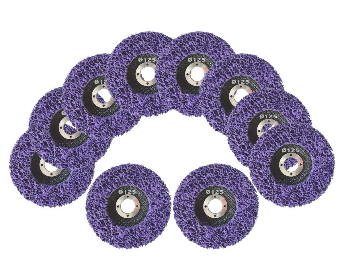 5 Stück Reinigungsscheibe Grobreinigungsscheibe CSD Ø 125mm CBS für Winkelschleifer Clean Strip Disc Premium Purple Nylongewebescheibe