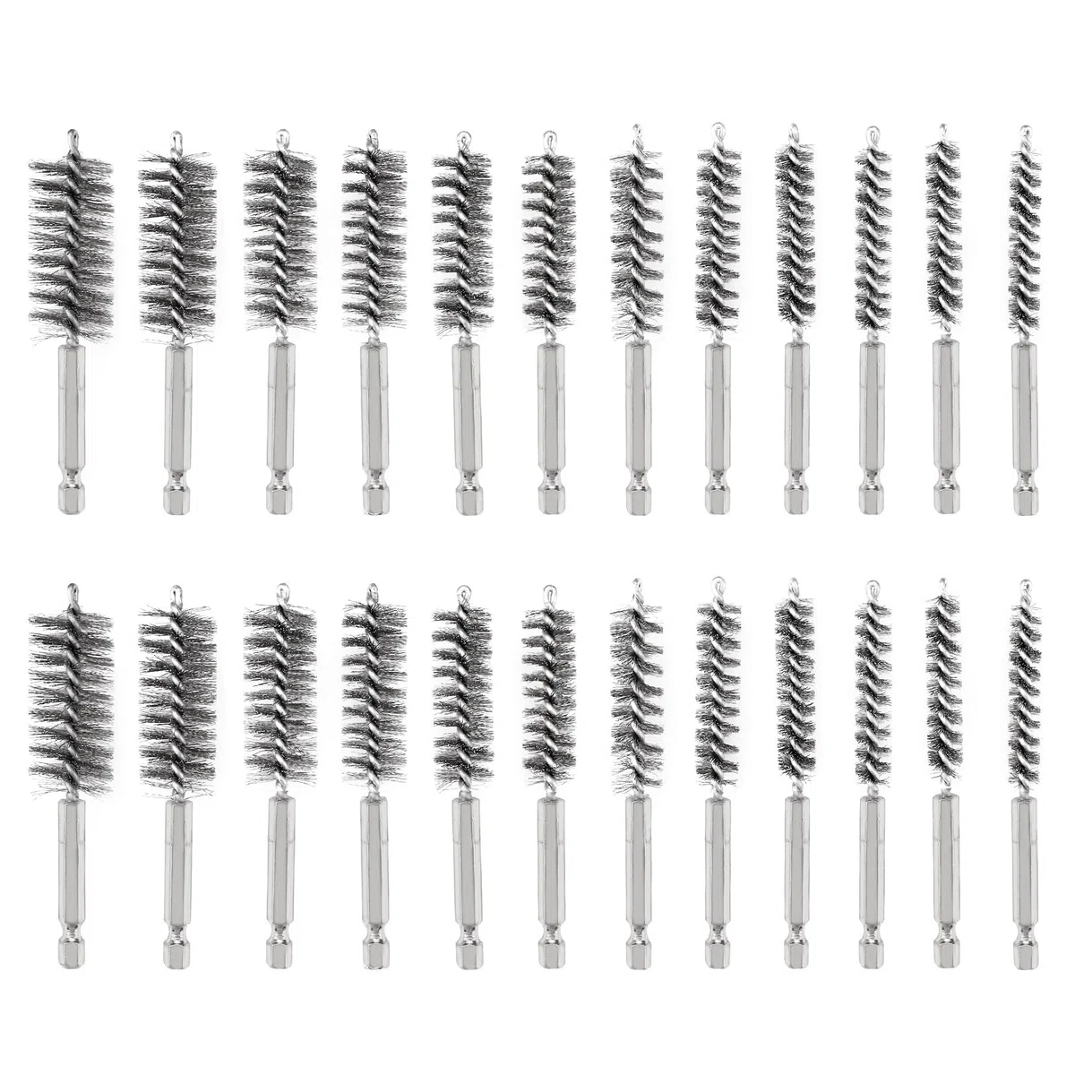 24 Stück 12-Größe Edelstahl Bohrbürste Set, 4 Zoll Länge mit 1/4 Zoll Hex Shank - Mehrzweckbohrer Reinigungsbürste Passt Bohrer, Schlagtrieber & Schleifmaschinen (8/9/10/11/12/13/14/15/17/19/20/22mm)
