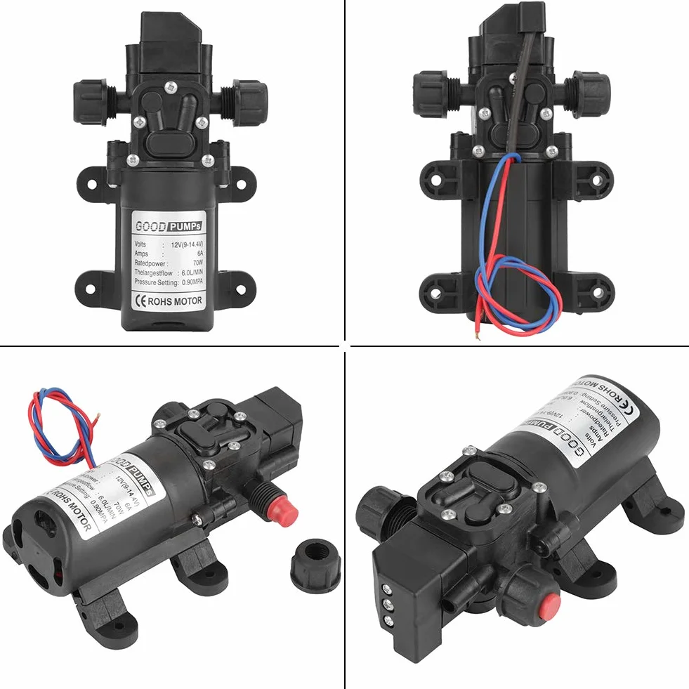 Wasserpumpe DC 12V Selbstansaugende Druckwasserpumpe 0.9Mpa 6L/Min Hochdruckpumpe Membranpumpe für Wohnwagen Wohnmobil Boote Garten
