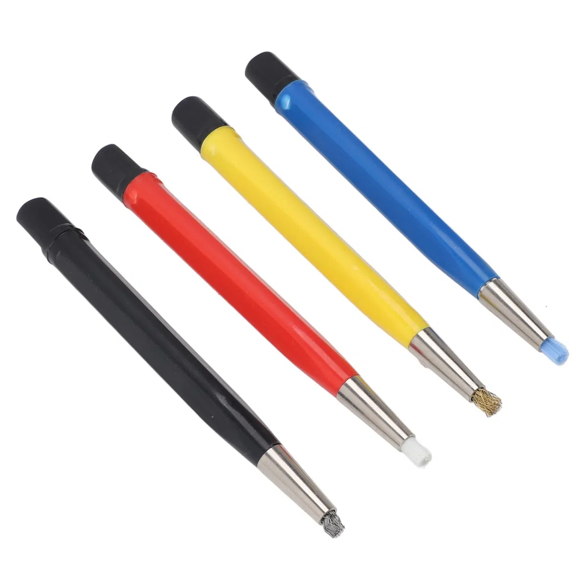 Kikumi 4-teiliges Kratzbürsten-Stift-Set, Vorbereitungs-Schleifbürste Im Stiftstil mit Verstellbaren Spitzen aus Stahl, Messing, Fiberglas und Nylon für die Reinigung von Schmuck, Uhren, Münzen