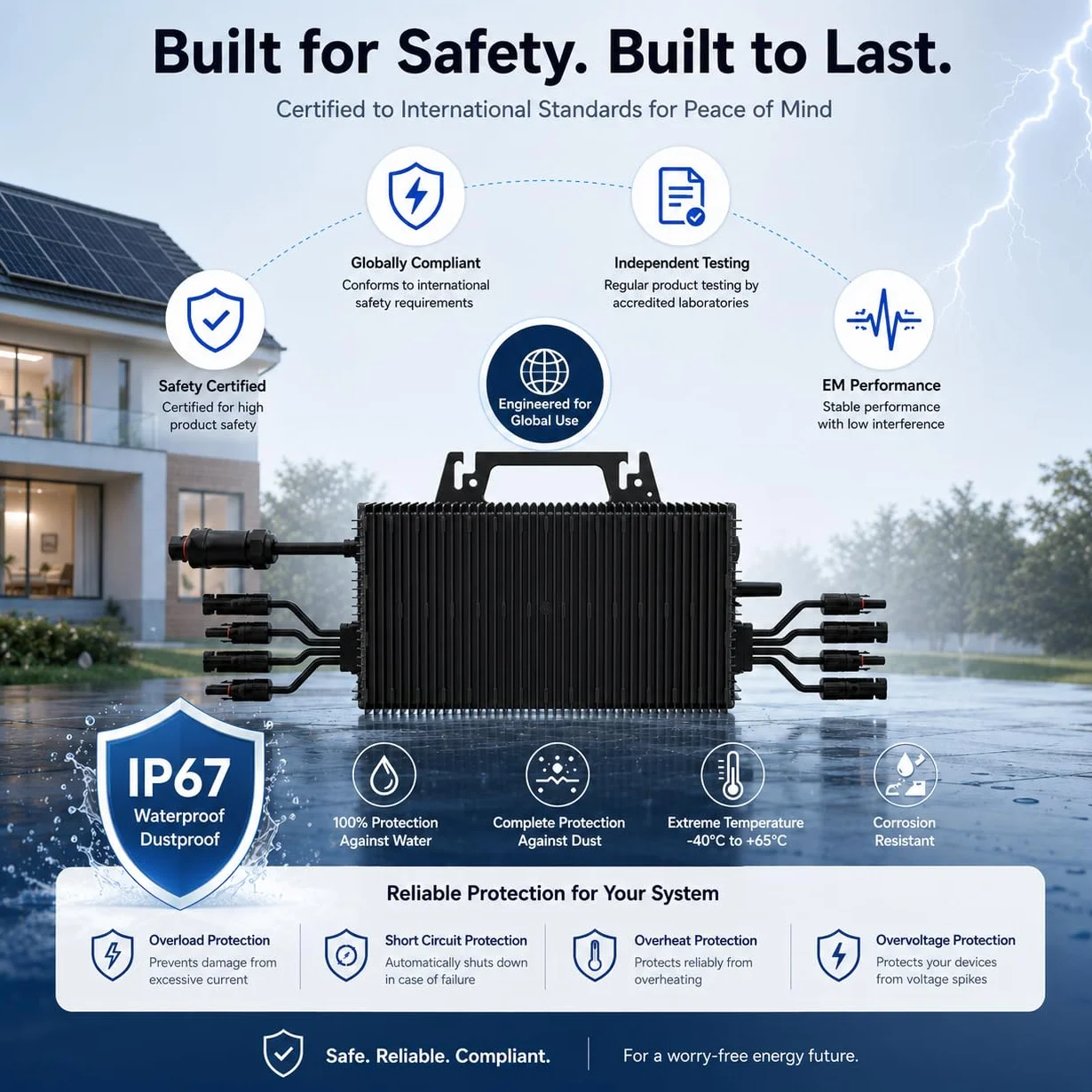 Mikro Wechselrichter 2250W mit 4 MPPT, WLAN, IP67, Balkonkraftwerk | Plug & Play mit 5 m AC-Kabel, bis zu 96 % Wirkungsgrad und App-Steuerung