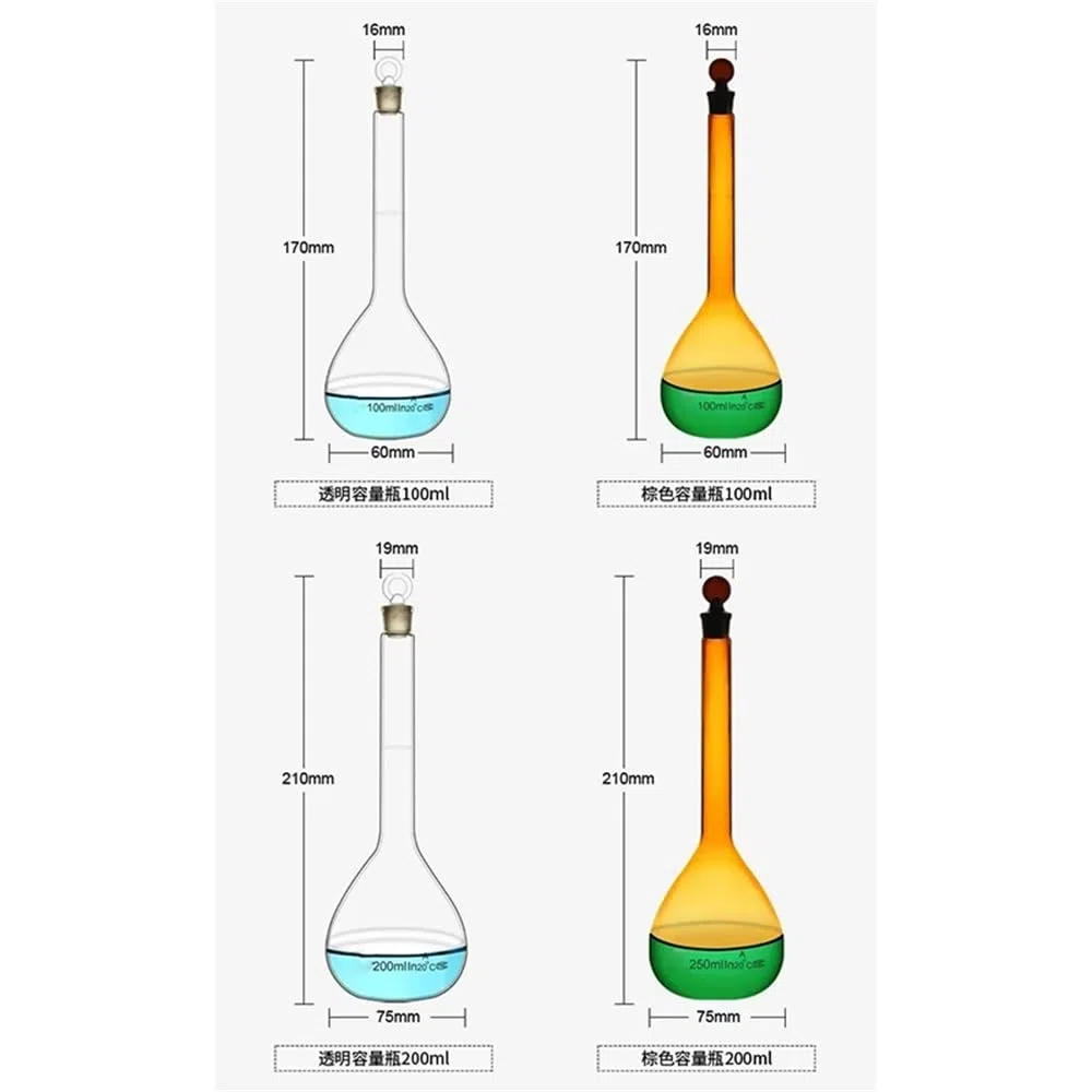 1 stücke 100/50/200/500/1000 ml Glas Labor Klare Messkolben Mit Kopf Stopper(200ml)