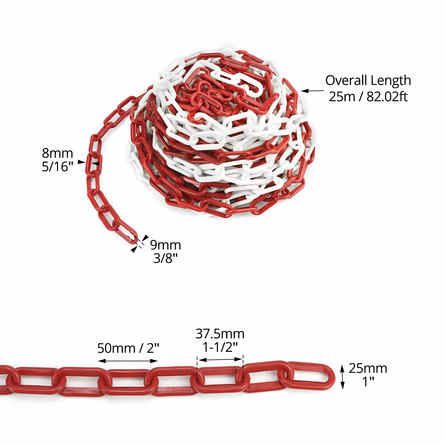 QWORK® Absperrkette aus Kunststoff, 8mm 25M Absperrkette Rot weiß, für Hotels, Parkplätze, Bahnhöfe