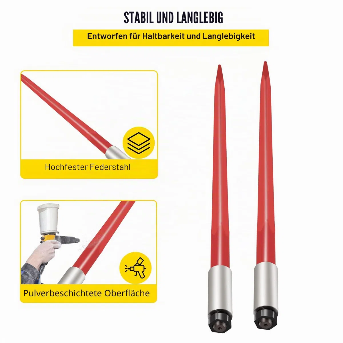 VEVOR Frontladerzinken 4,5 x 99 cm Ballenzinken 1360 kg Kapazität 2er-Set, Schnellbefestigung, quadratische Ballenspieße, rot beschichtete Ballengabeln für Schaufeln, Traktoren, Lader