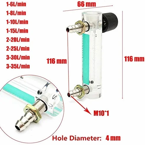 Vogueing Tool Durchflussmesser mit Regelventil YB-4M Luftdurchflussmesser Gasregler für Sauerstoff, Luft und Gas (0-5 l/min)