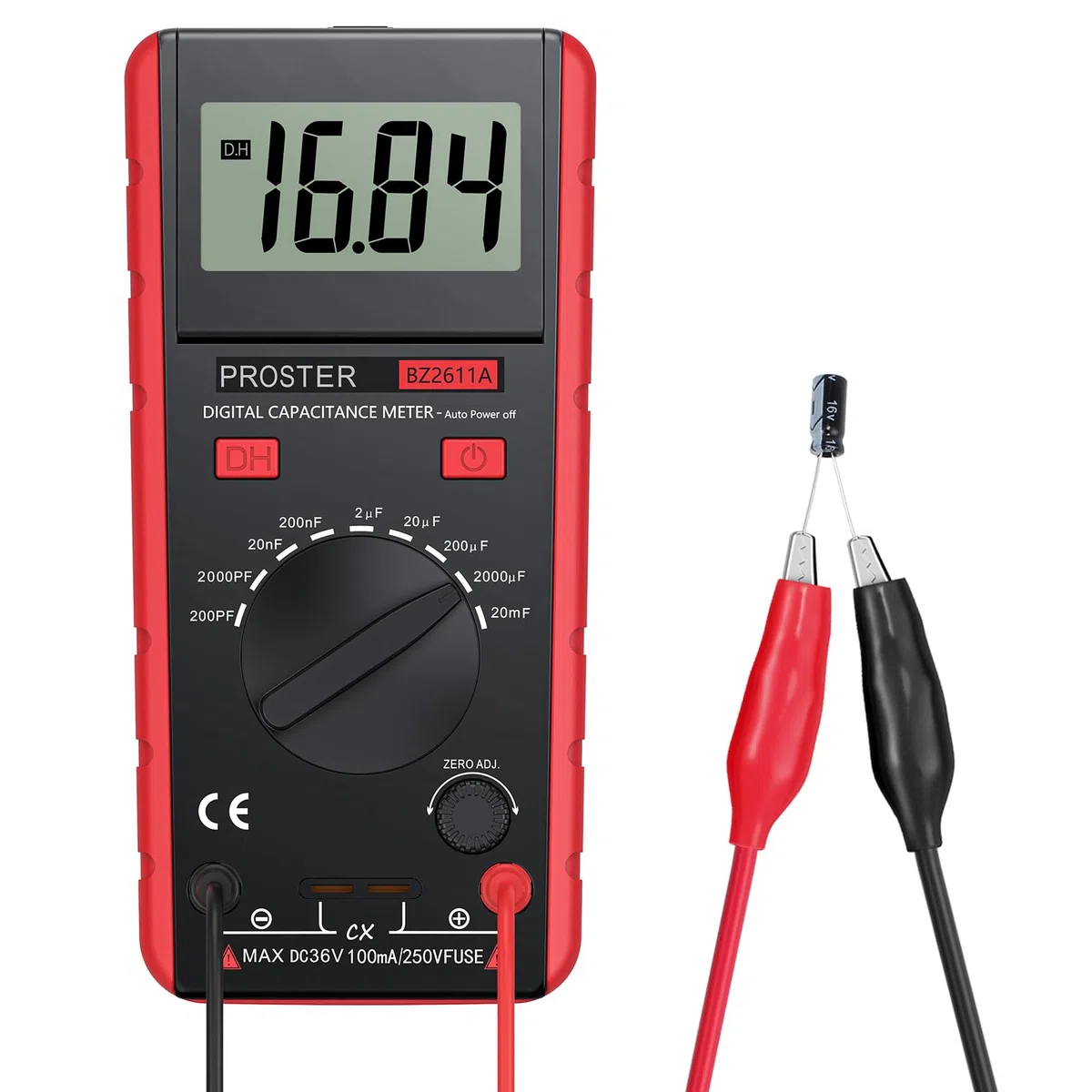 Proster Digitales Kapazitätsmessgerät 200pF-20mF Messgerät Kondensator Handmultimeter Tester für Anfänger mit drehbarer LCD-Anzeige
