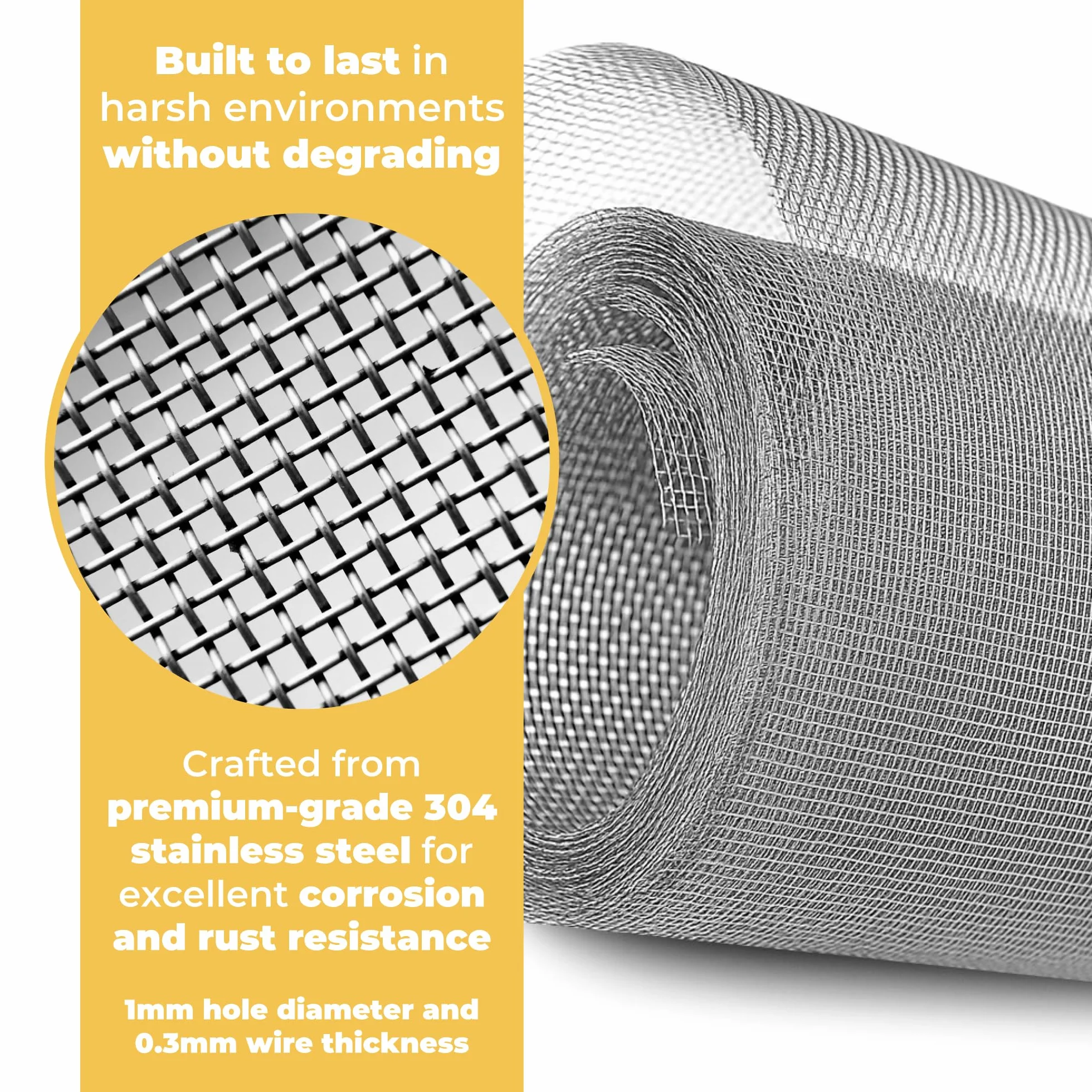 BLOSTM 304 Edelstahl-Drahtgitter-Rolle – 30 cm x 5 m, rostfreies feines Metallgitter zum Abdecken von Lüftungsschlitzen, Ziegeln, Fenstern – blockiert Nagetiere, Insekten, Mäuse, Schädlinge vom