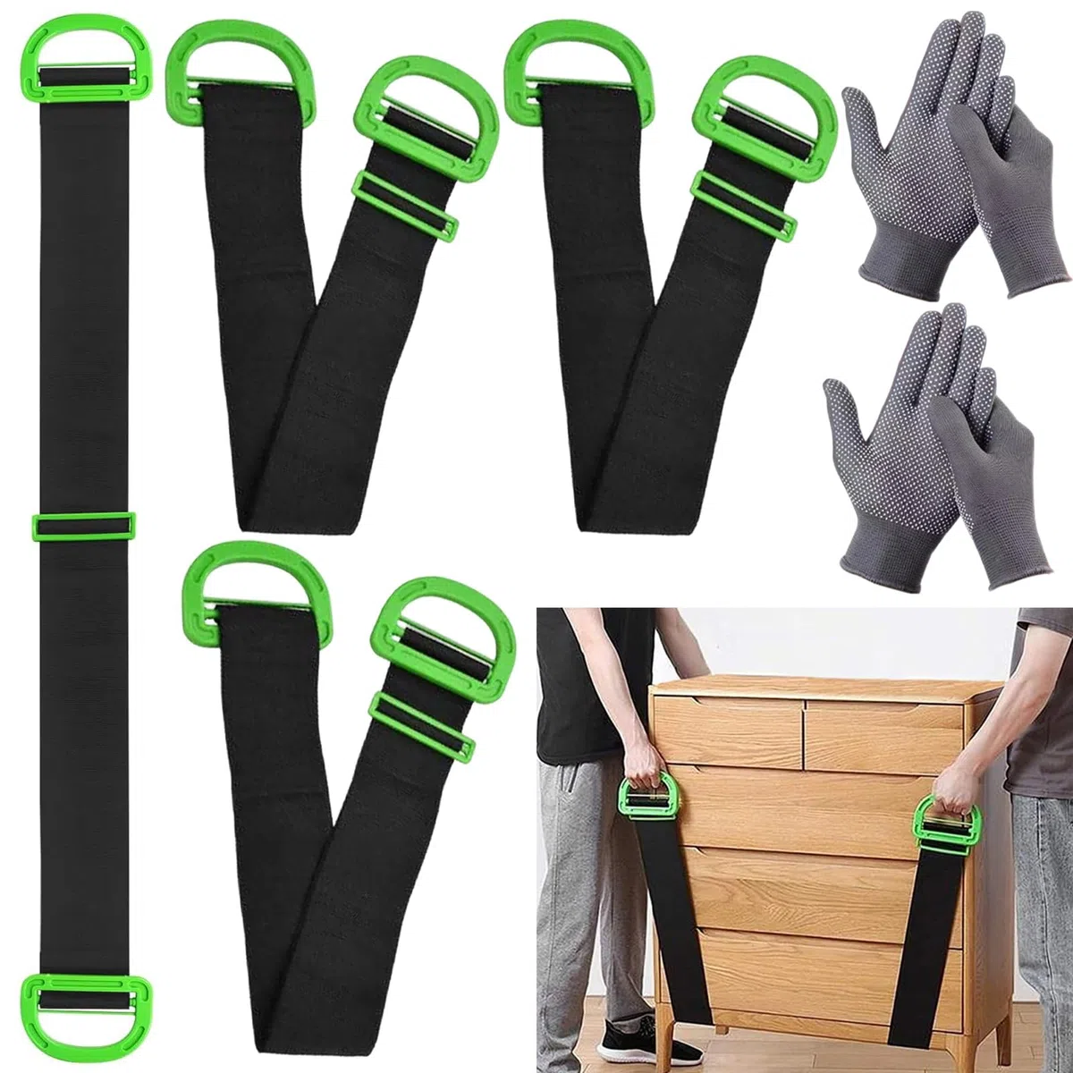 4PCS Tragegurte Umzug, Lasten 600lbs - 200 cm Schwerlast Umzug Tragegurt, Verstellbare mit 2 Paar Rutschfeste Handschuhe, Transportgurt Einfaches Heben Tragen Bewegen von Boxen Möbeln Haushaltsgeräten