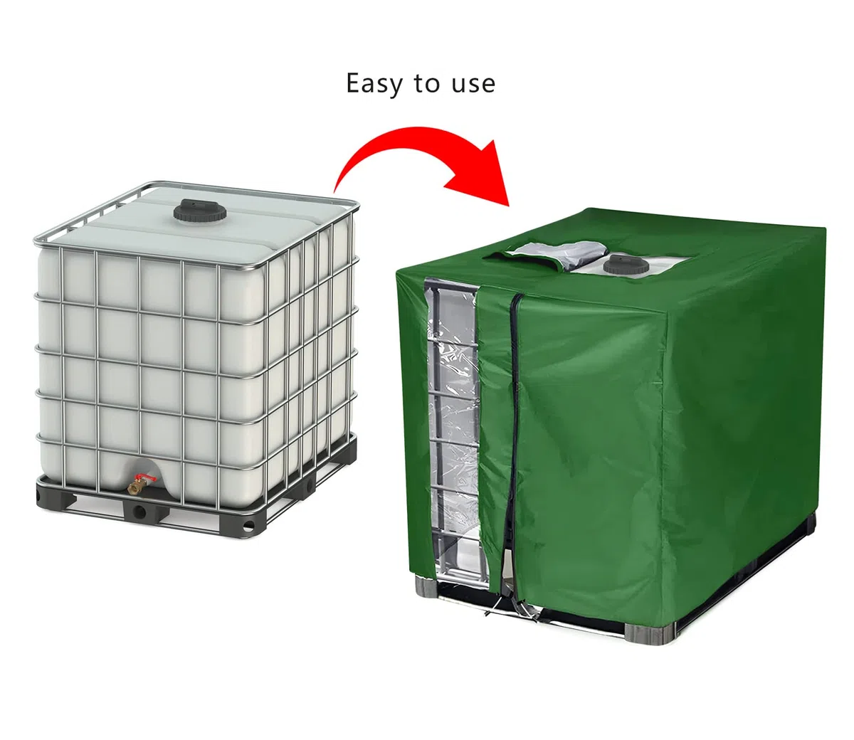 IBC Tank Abdeckung 1000L mit Sichtfenster, Abdeckplane IBC Container Cover mit Reißverschluss, UV-anit Abdeckplane für Regenwassertank, 420D wasserdichte Schutzhülle Schutzplane (120 * 100 * 116CM)