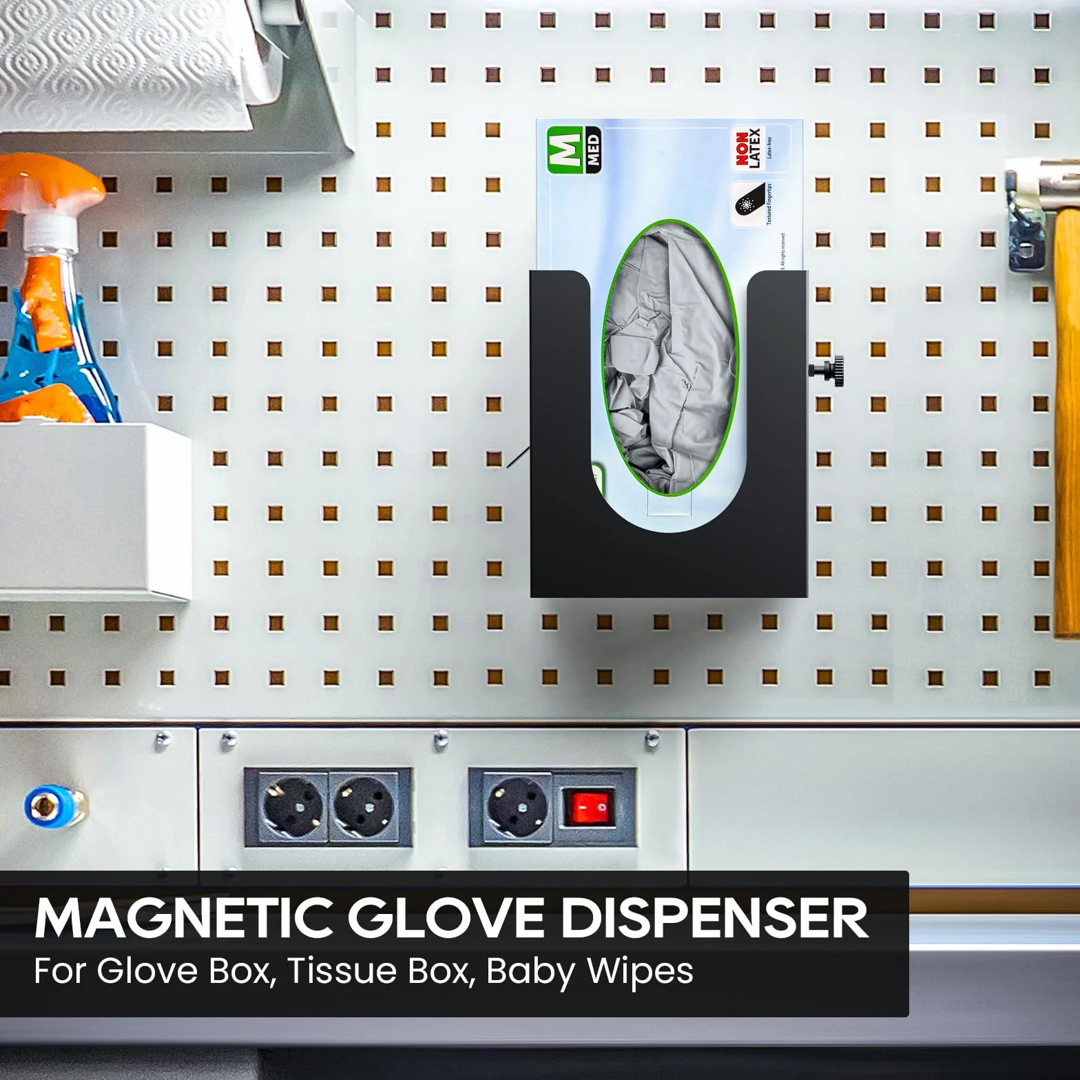 THYGIFTREE Magnetischer Handschuhkastenhalter, Einweghandschuhspender, Wandmontage, Metallhandschuhständer für Gummilatexhandschuhe, Taschentuchbox für Werkzeugkasten, Garage, Werkstatt, Küche