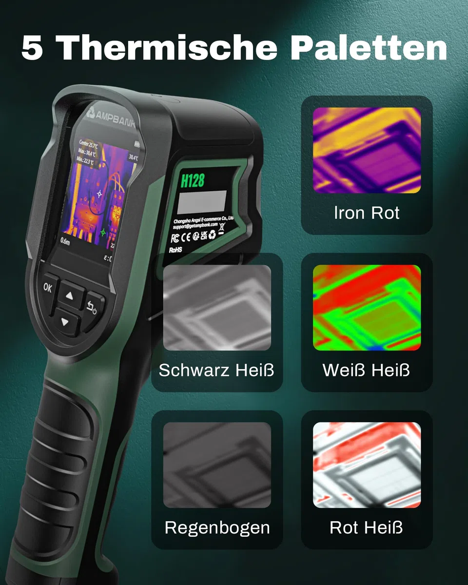 AMPBANK Wärmebildkamera 240x240 TISR-Auflösung, 24-Stunden Akkulaufzeit Handheld Thermal Imaging Camera mit 25Hz Bildwiederholrate, -20℃ bis 450℃, Temperaturalarm, H128 Kompakte Thermal Camera