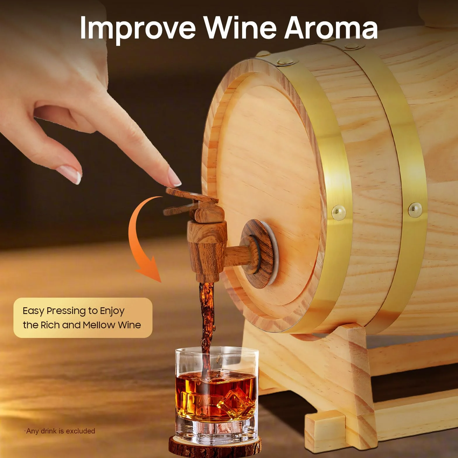 3L Weinfass Holzfass, Original Holz Weinfass für Wein und Whiskey mit Ständer und Zapfhahn Ellipse Weinfass Aufbewahrung für Wohnungen, Bar, Hotels 16 x 23.5cm