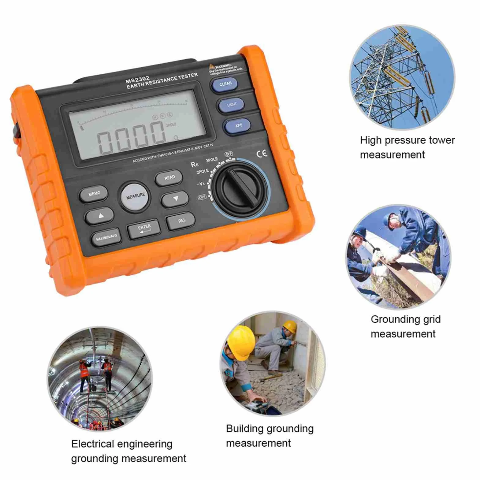 PEAKMETER MS2302 Digitales Widerstandsmessgerät Megohmmeter mit LCD-Hintergrundbeleuchtung 0~4K Ohm 100 Groups Data Logging