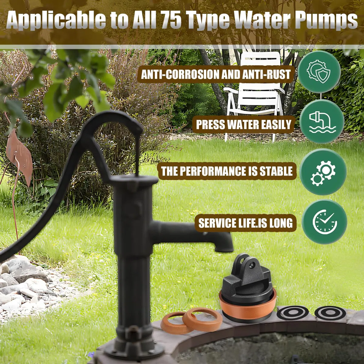 Ersatzkolben für Schwengelpumpen Kolben Komplett für Wasserpumpen Typ 75 mit 5 Zusätzlichem Dichtungsring komplett Gartenpumpe Handschwengelpumpe Handpumpe Typ 75