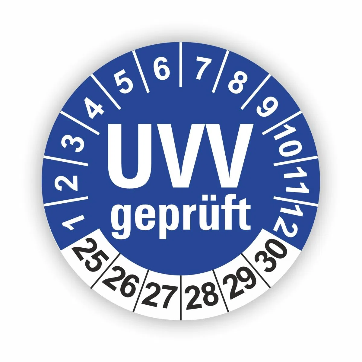 Hochwertige Prüfetiketten UVV PRÜFUNG Ø 30mm - Selbstklebende PVC-Folie - Wartungsetiketten für Prüfung - Prüfplakette für Prüfungsnachweis (120 Stück)