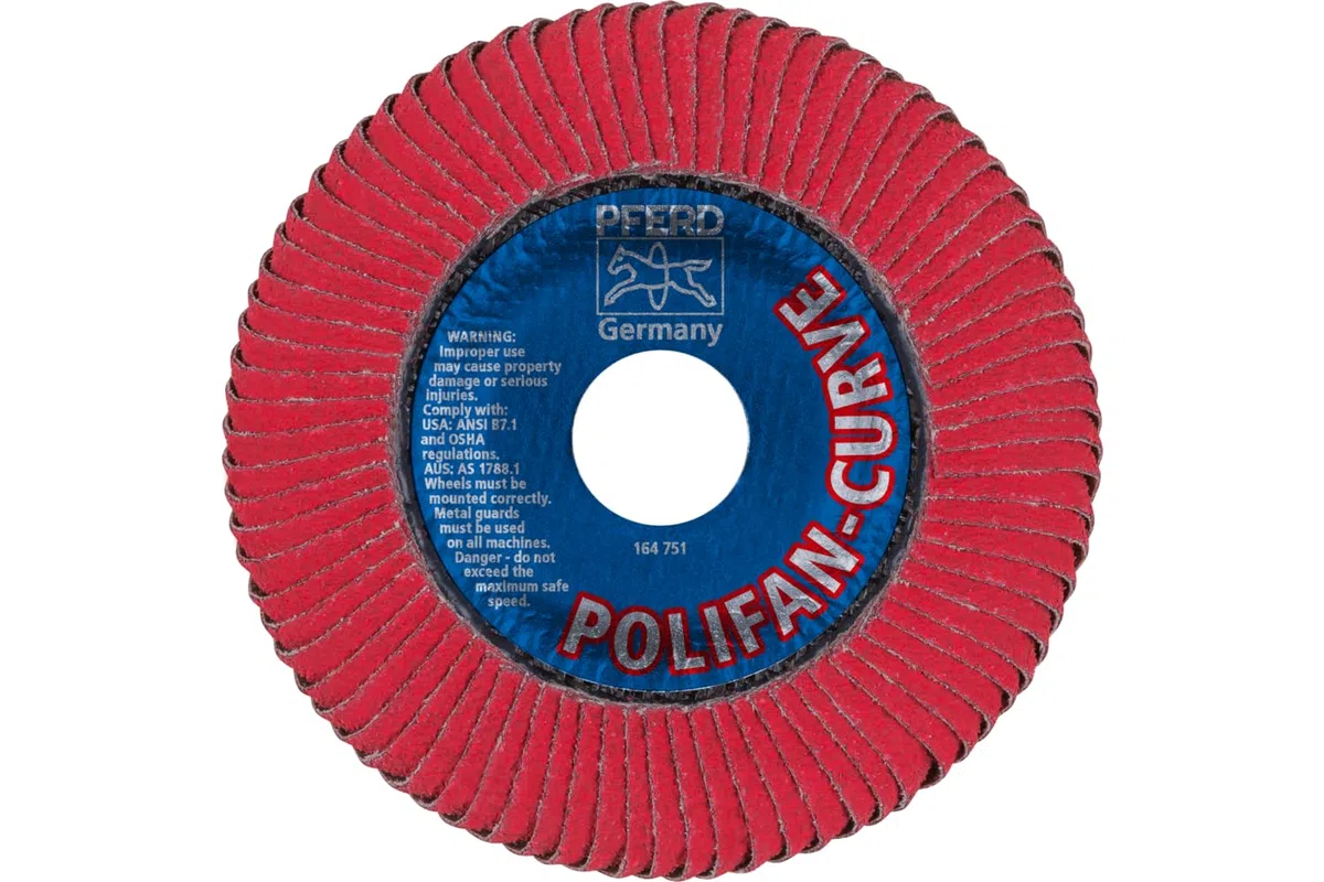 PFERD 67344 Polifan PFR Curve Radial-Typ Fächerscheibe, Keramikoxid, 12,7 cm Durchmesser, 2,2 cm Dornloch, 12200 U/min, Körnung 60
