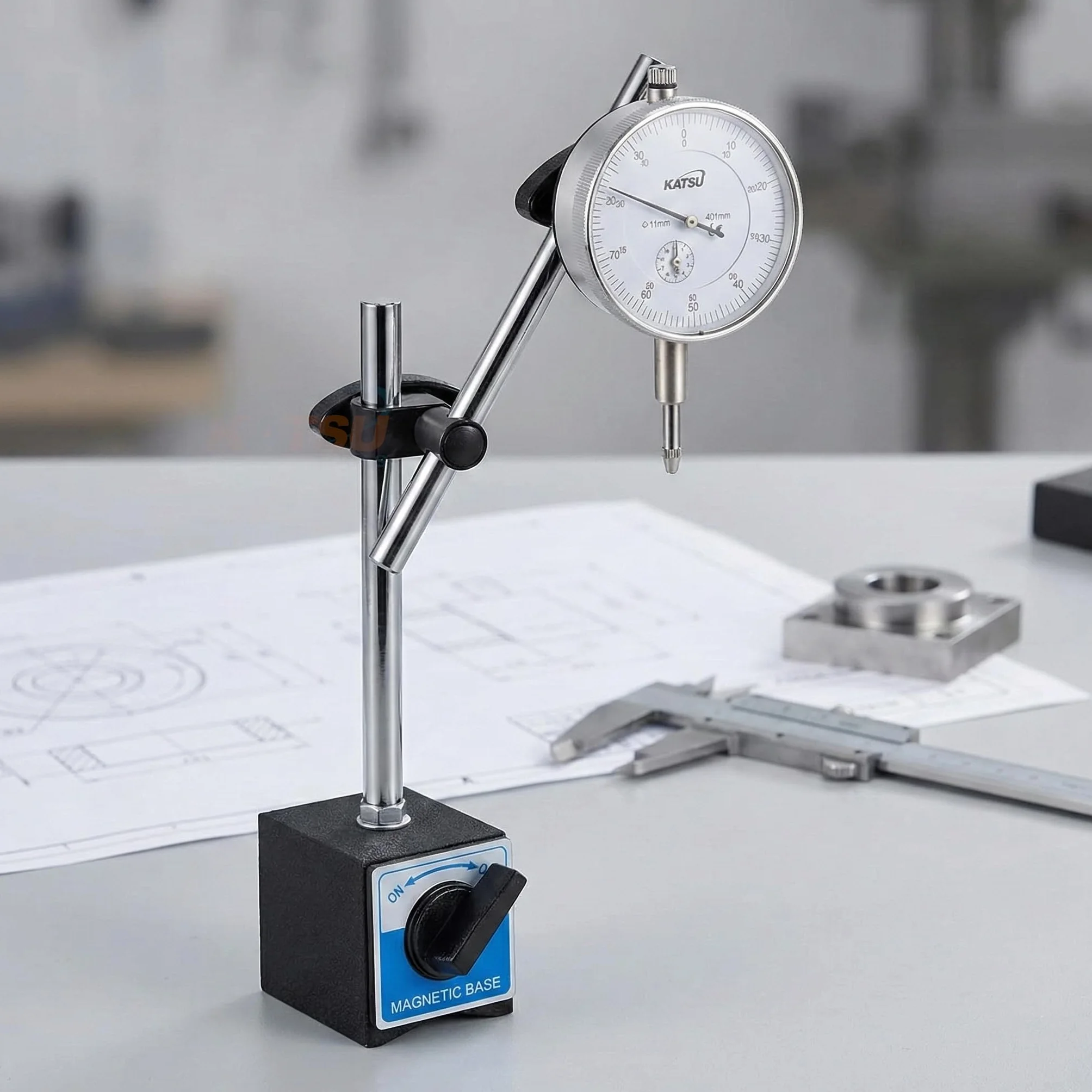 KATSU Tools Messuhr DTI 0-10mm Mit Magnetfuß 40111963
