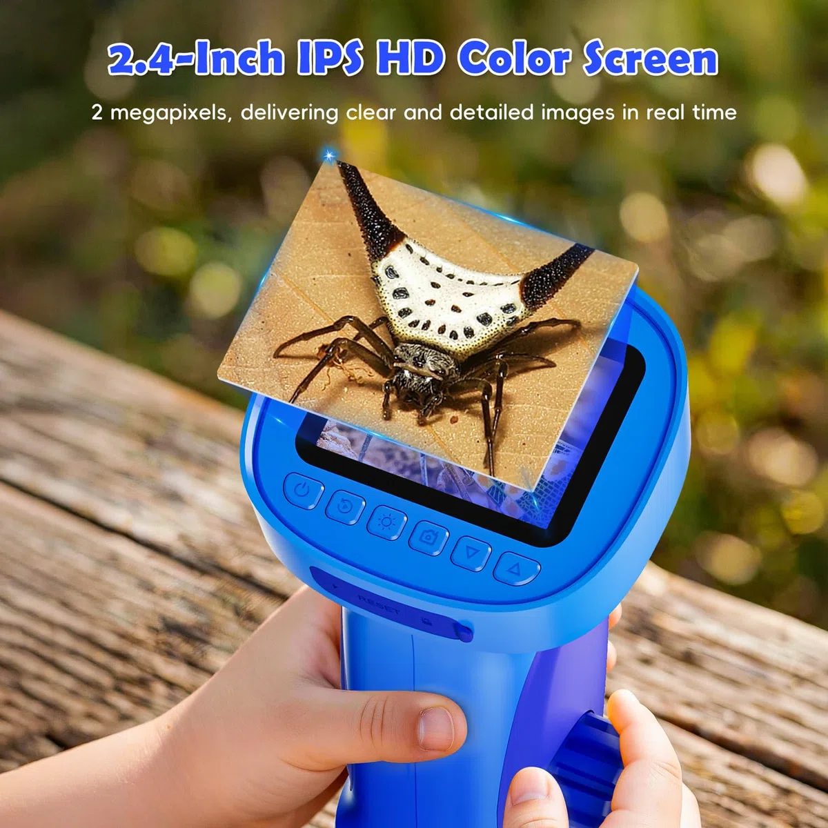 Mikroskop für Kinder, Ahalfcit Digital Mikroskop mit 2,4" HD IPS, 1000X Taschenmikroskop als Handkamera, Tragbares Natur-Spielzeug, STEM-Geschenk für Jungen & Mädchen 3-12 Jahre – Blau