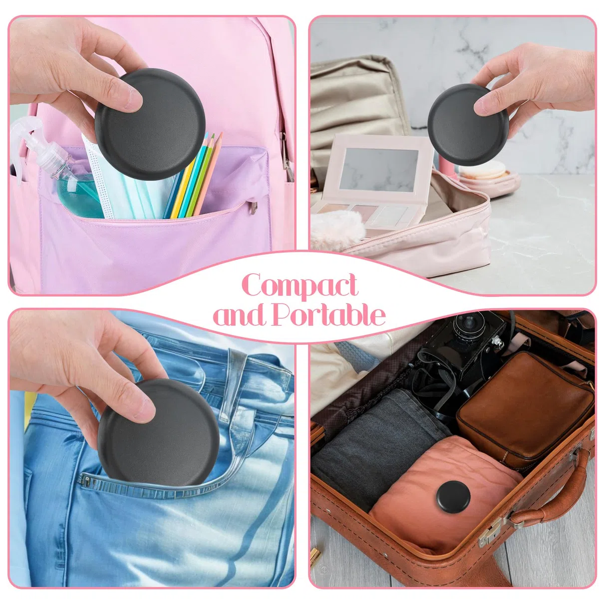 Nogeqi 2 Stück Zahnspangendose mit Magnetische Schnalle, Zahnschiene Box mit Spiege, Gebissdose Zahnprothesen Box Prothesendose für Täglichen Gebrauch (Schwarz & Rosa)