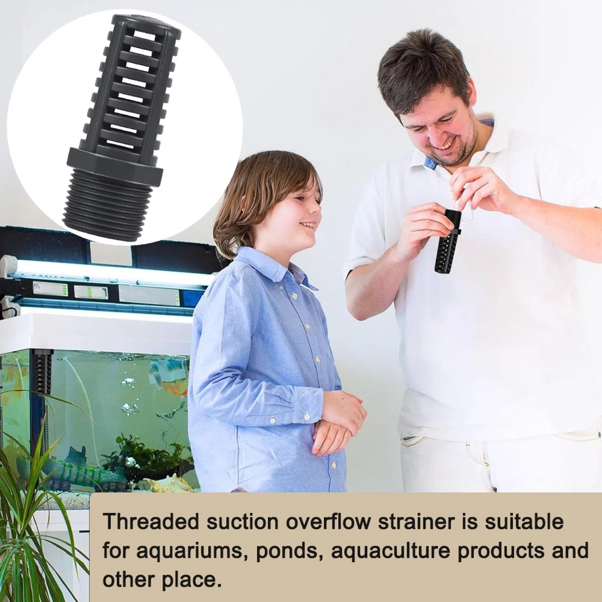 Saug-Überlaufsieb Ablaufgarnitur Anschlussstück Wasserpumpenfilter Gewindesieb Sieb für Aquarien, Teiche, Fischtanks(1,5")