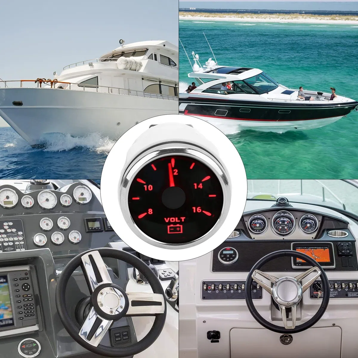 52mm Marine Spannungsmesser 8-16V IP67 Wasserdicht 7 Farben Beleuchtung für Boote, Wohnmobile, Autos (Schwarz)