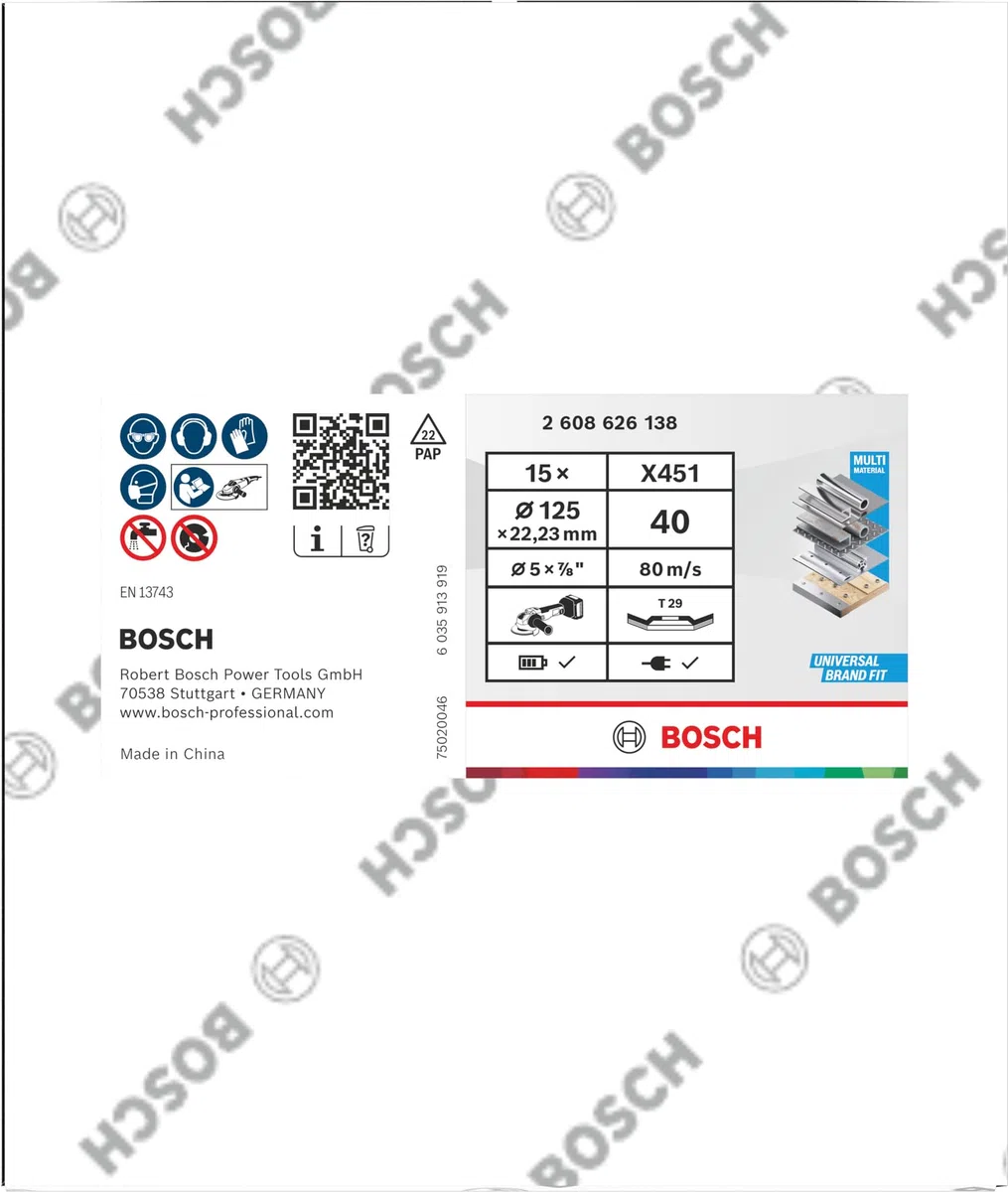 Bosch 15x X451 Fächerschleifscheibe, K40, K60 (für Stahl, Aluminium, Ø 125 mm, Körnung 40, Professional Zubehör Kleiner Winkelschleifer)
