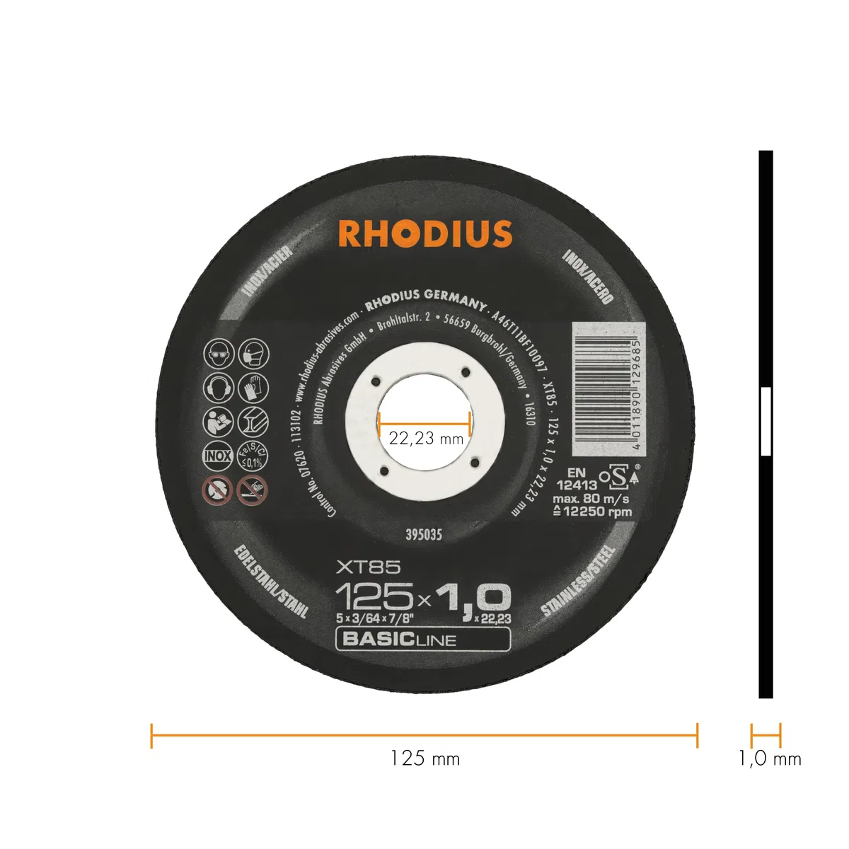 RHODIUS XT85 | 50 St. Trennscheiben 125 Metall 1 mm | für Winkelschleifer, extra dünn | für Edelstahl, INOX, Stahl, Hartmetall