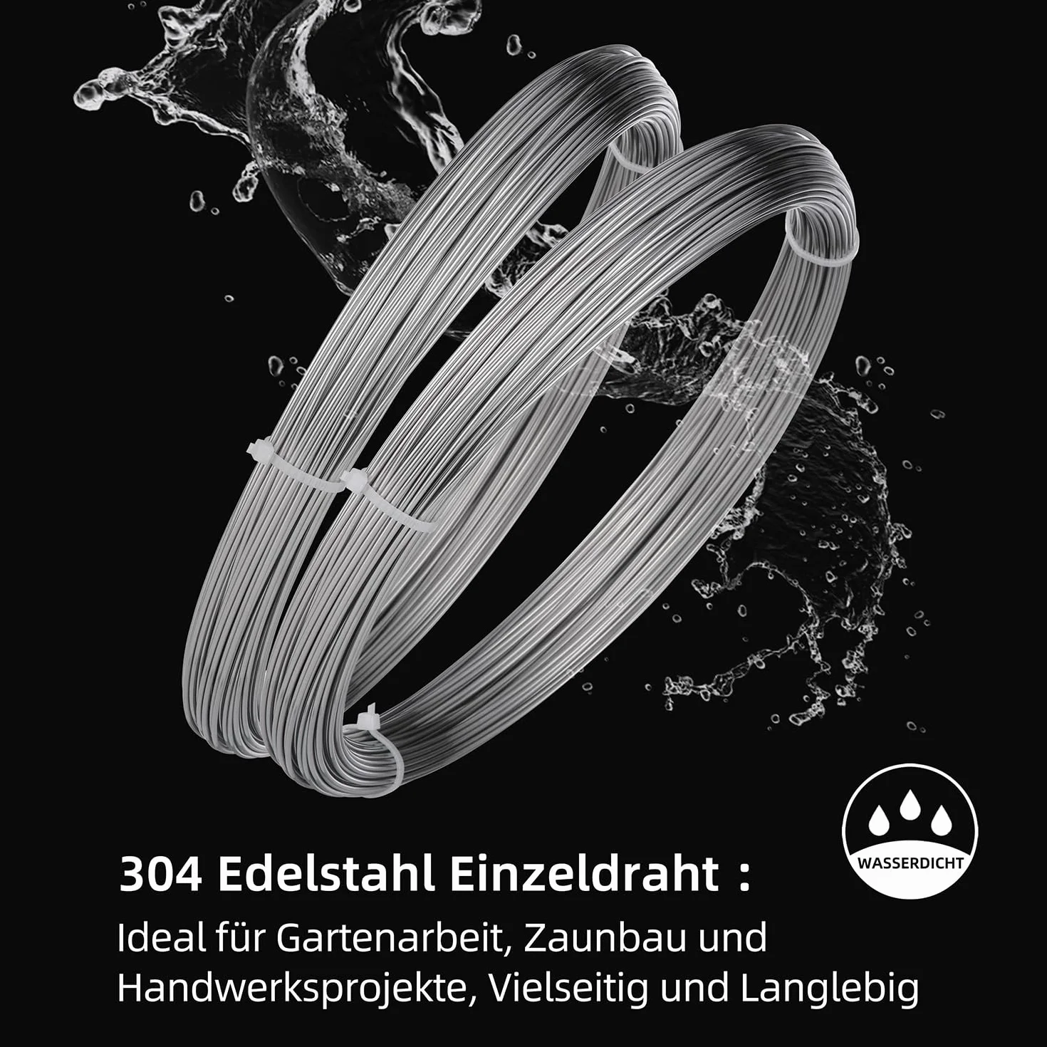 304 Edelstahldraht 25 Meter, Ø 2 mm Silber Basteldraht, Harter Draht, Gerader Draht, Modellierdraht Rostfrei Edelstahl für DIY-Bastelarbeiten Gartenverkabelung