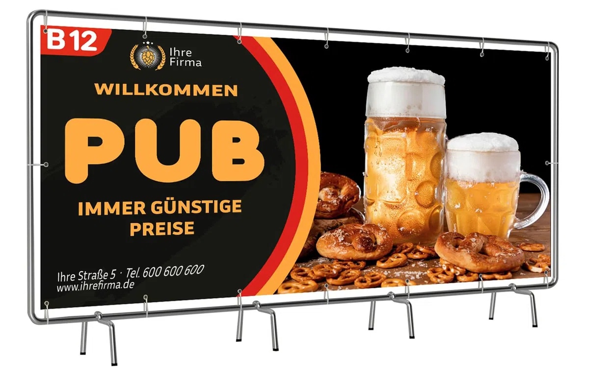 Banner Selbst Gestalten – Personalisierter Werbebanner mit Text/Logo/Foto – Für Werbung, Veranstaltungen & Dekoration – Wetterfest, UV-beständig – 450 g/m – von 1 bis 4 m – PrintMercial