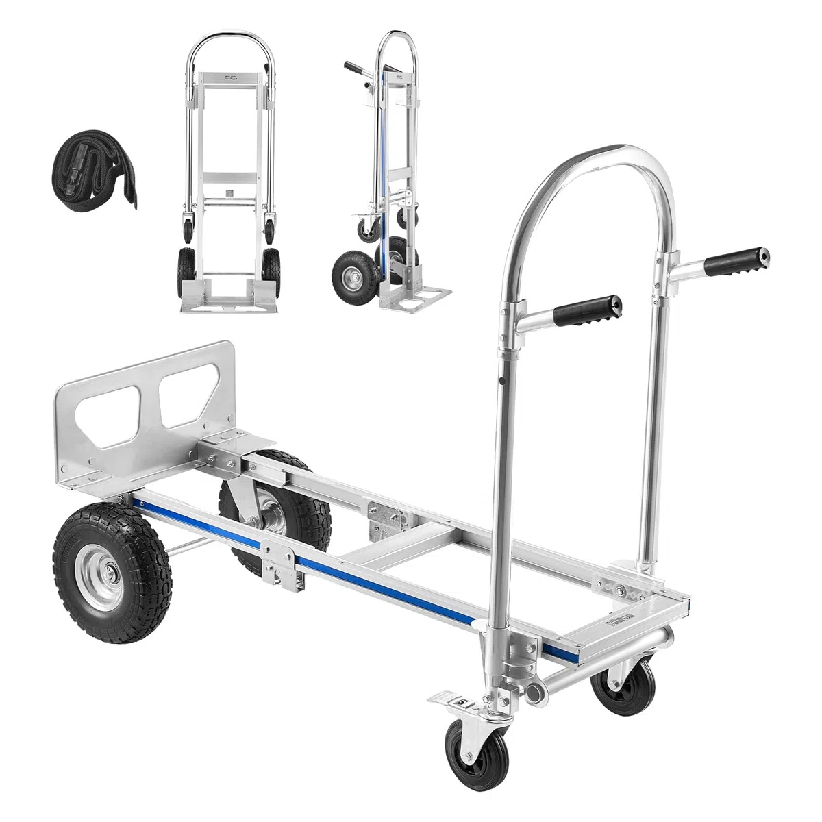VEVOR 2-in-1-Sackkarre 454 kg, Transportkarre im 4-Rad-Modus, Umwandelbarer Plattformwagen mit Rutschfestem Griff, Tragbarer Handwagen Transportwagen, Trolley für Umzüge, Büro, Lager, Supermarkt