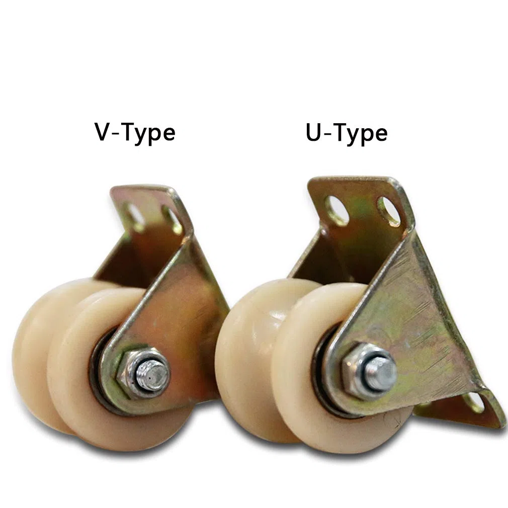 2 Stück Nylon-Schienenrad mit V-Nut, Schiebetür-Rollenrolle, Hochleistungs-Starrrolle, Doppellager, Zubehör für Drahtseil-Führungsräder, für Schienenschiebetüren und mechanische Wagen (U-Typ
