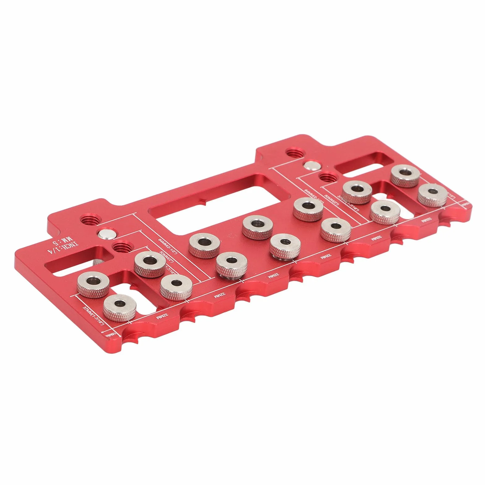 Rengue Verdeckte Schrankscharnierlehre, 32 Mm Abstand Aluminium-Schranktürscharniergriff-Lochbohrlehre mit 5 Mm/1/4 Zoll Bohrhülsen für Holzbearbeitungswerkzeuge
