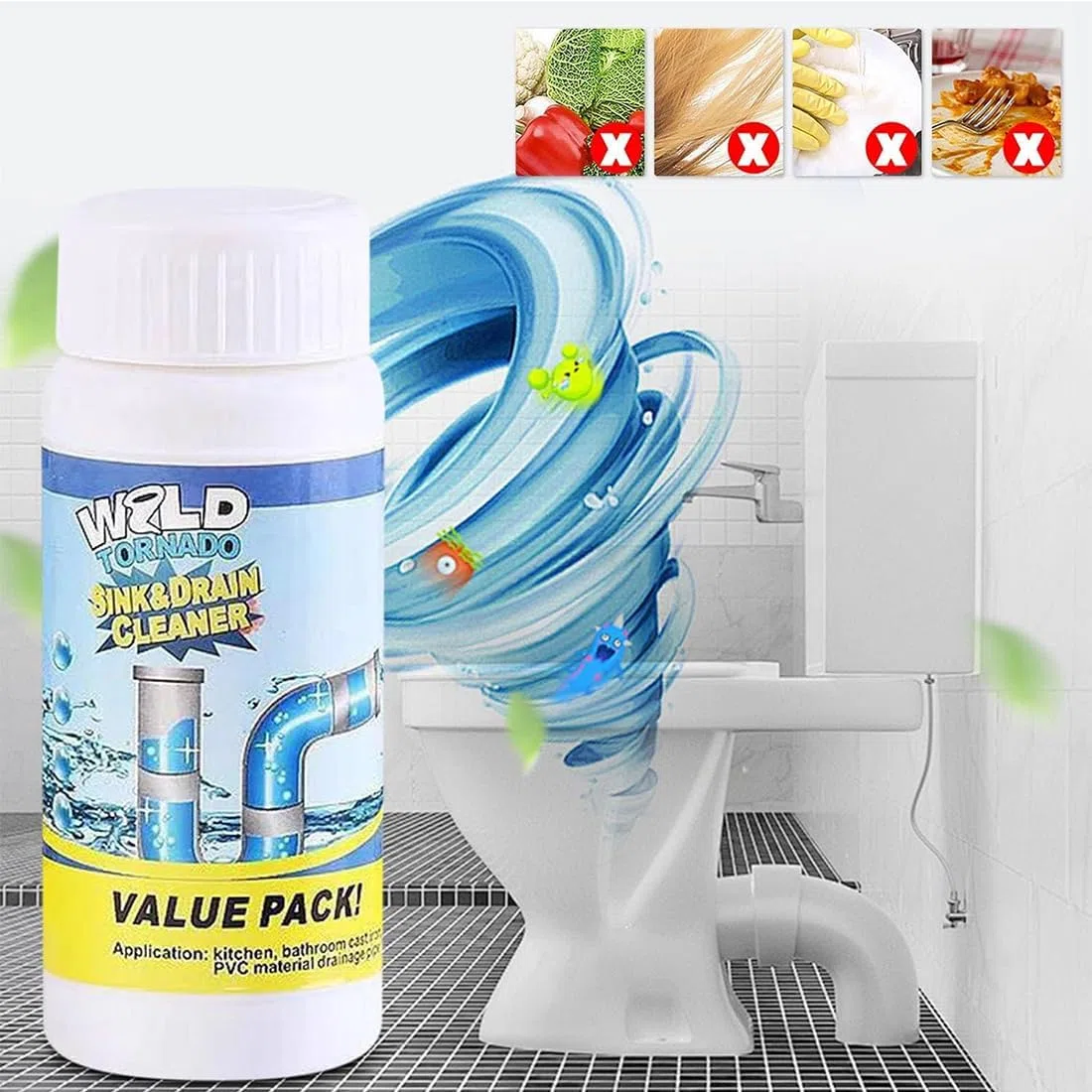 Rohrreiniger Extrem Stark, Abflussreiniger für Küche, Bad & Toilette Hochwirksamer Rohrreiniger Mit Aktivschaum, Toilettenreiniger Schnelle Reinigung (4PCS)