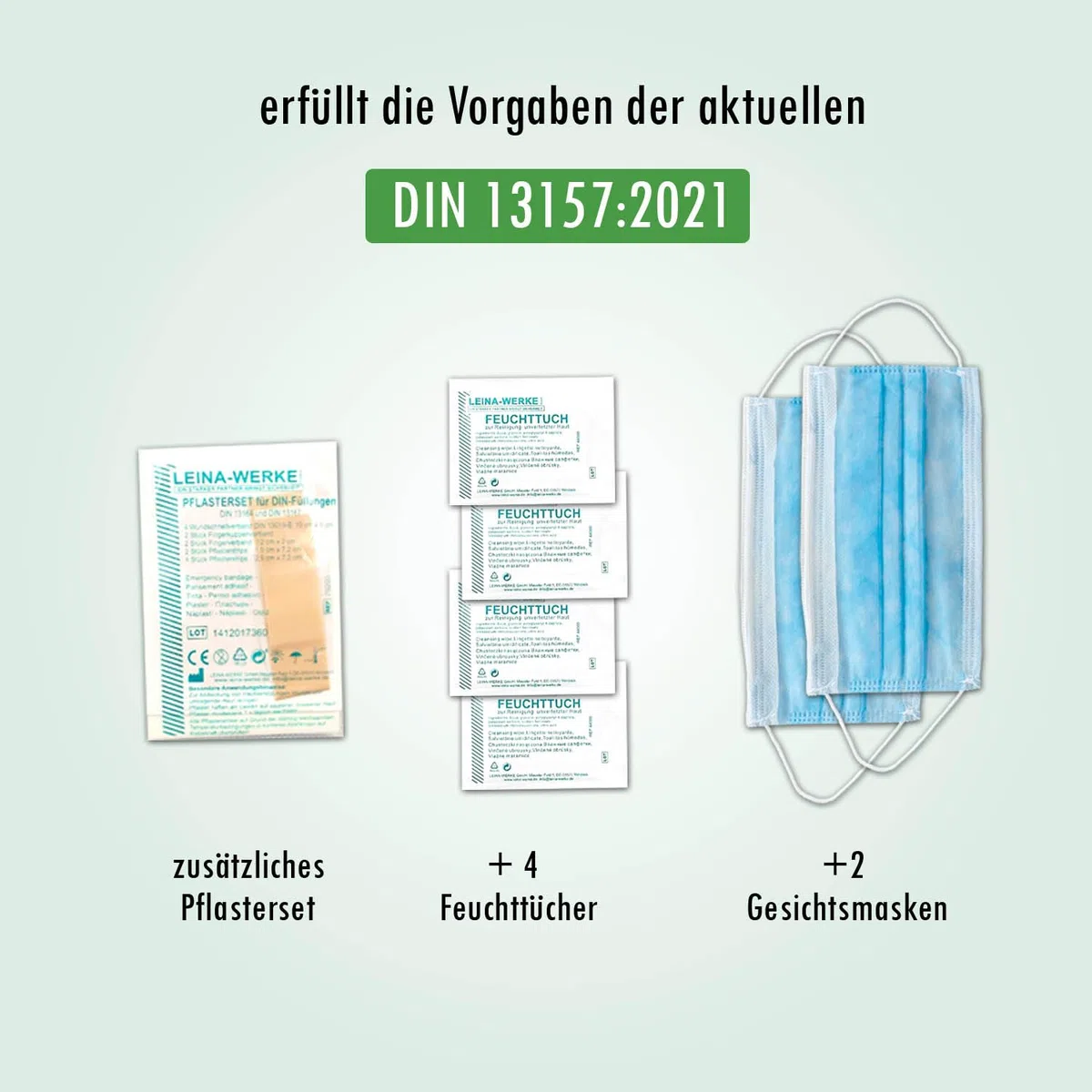 Betriebs-Verbandkasten DIN13157 mit Halterung Made in Germany + -Paket 1- Folienaufkleber -> Sicheitszeichen + Verhalten bei Unfällen + Verhalten im Brandfall