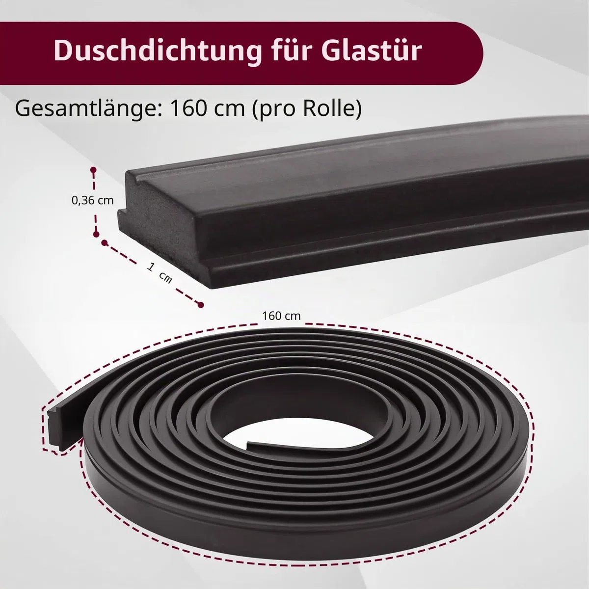 Magnetstreifen für Duschtür, flexibler Magnetstreifen, Duscheinsatz, Ersatz für gerahmte, halbgerahmte, schwingende Glasduschtür (2 Rollen, 160 cm pro Rolle)