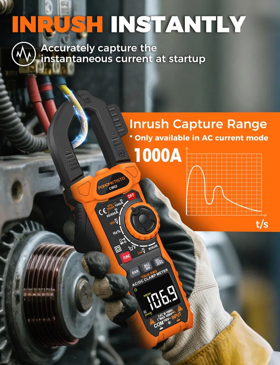 AC/DC 1000A Stromzange, Counts 6000 TRMS Strommesszange CM02,Zangenamperemeter mit VFD/LOZ-Modus,Multimeter zum Messen von AC/DC,Strom,Spannung, NCV,Frequenz,Temperatur und Kapazität
