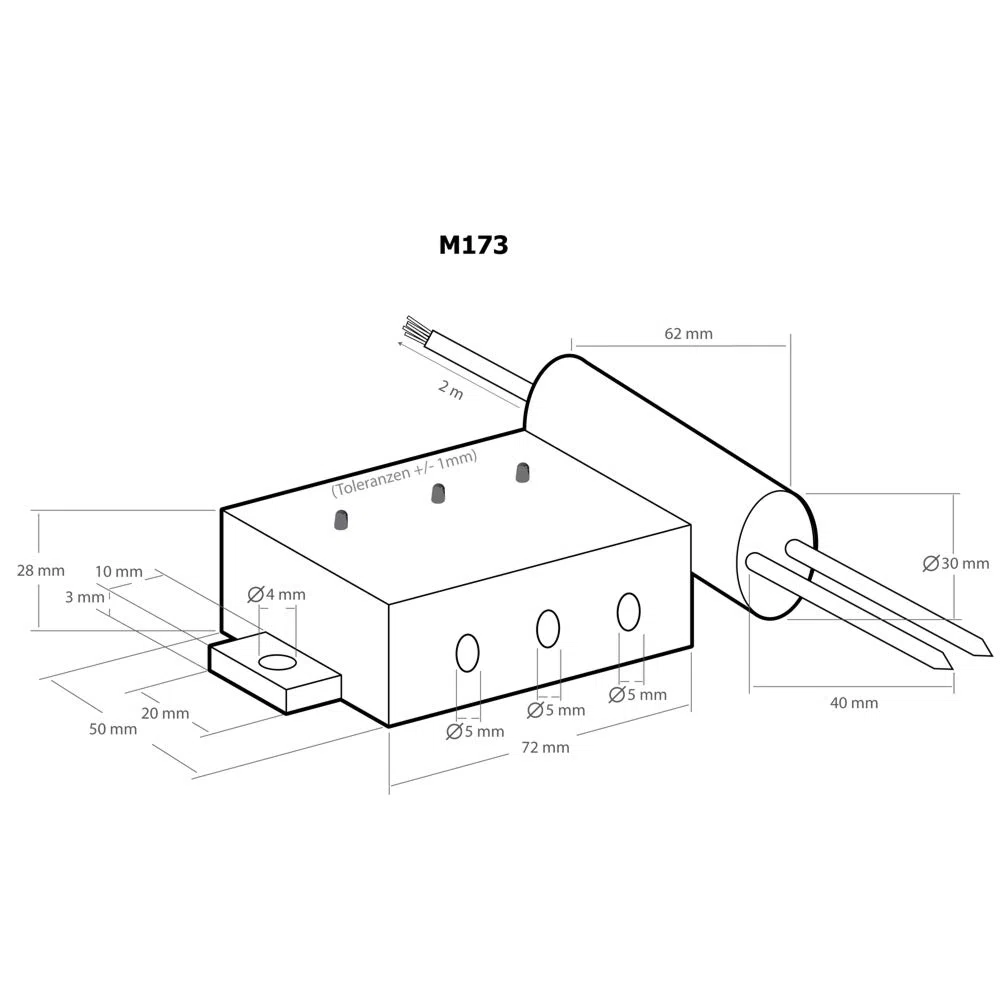Kemo M173 Bodenfeuchtigkeitssensor 12 V/DC. Mit LED-Anzeige. Potentialfreier Relaiskontakt. Schaltschwelle stufenlos einstellbar