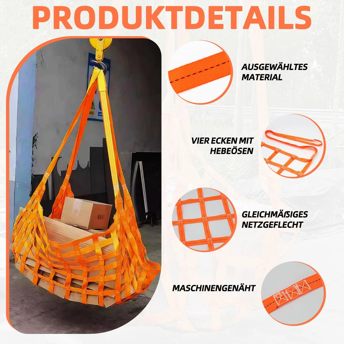 Hochleistungs-Hebenetz aus Polyester, 1 x 1 m, 300 kg, tragfähig, verschleißfest, Be- und Entladenetz, Ladungshängenetz, vertikales Hebenetz, geeignet für die Handhabung von Logistiklagern