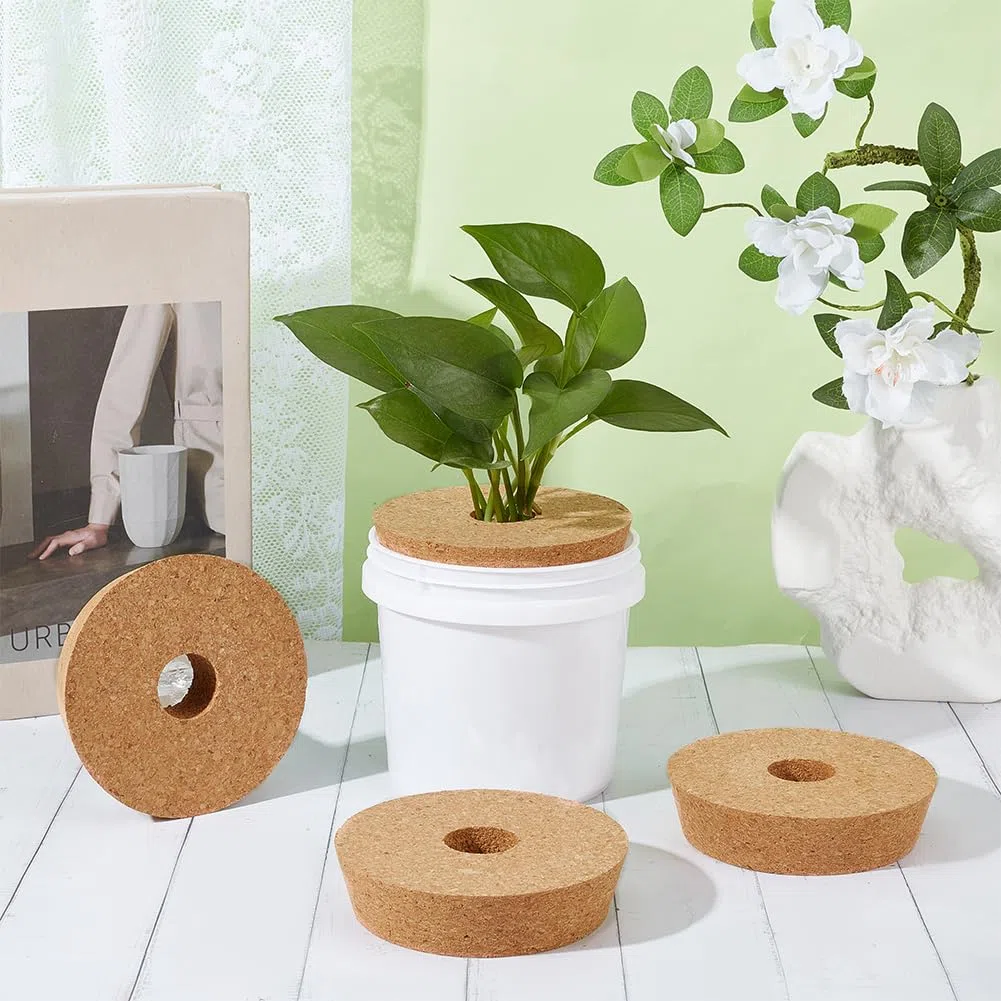 OLYCRAFT 4 Packung Korkdeckel Für Glaspflanzgefäße 10.6~12cm Hydrokulturdeckel 3cm Dicke Terrarium Korkabdeckungen Mit 3cm Loch Natürliche Korkstopfen Für Hydrokultur Pflanzenanzucht Anzuchtvasen