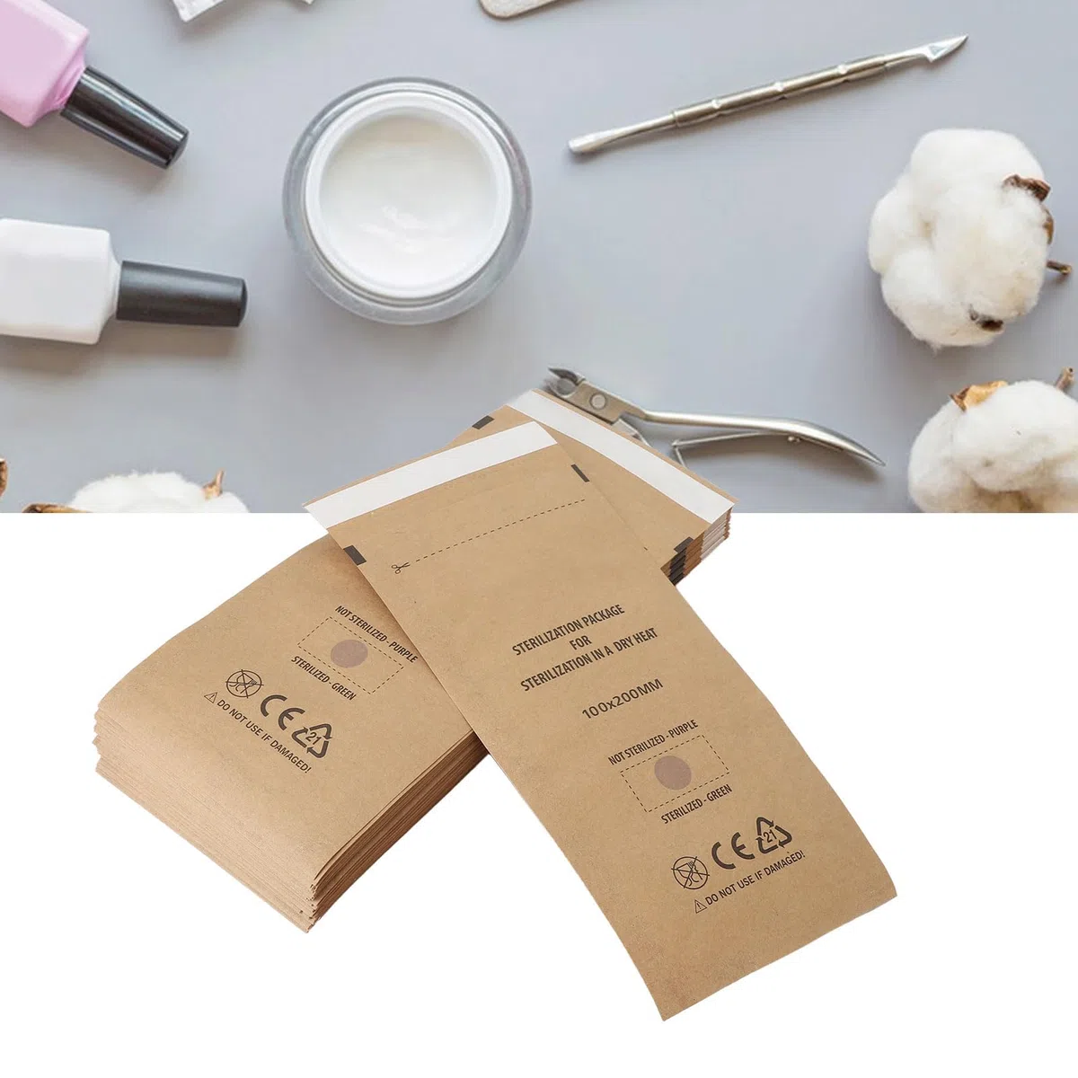 Nagelwerkzeug Selbstversiegelung Beutel Werkzeug Selbstversiegelungstasche, 100pcs Einwegpapierreinigungsbeutel mit Kosmetik, Nagel, Werkzeugen für Zuhause, Nagel Salon,
