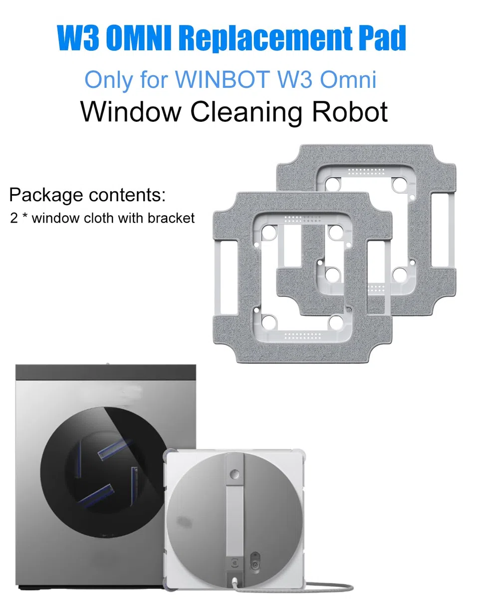 2 Stück W3 Omni Mikrofaser-Reinigungspad mit Halterungen für ECOVACS WINBOT W3 Omni Fensterputzroboter, Fensterputzlappen Ersatzteile, waschbares Reinigungstuch