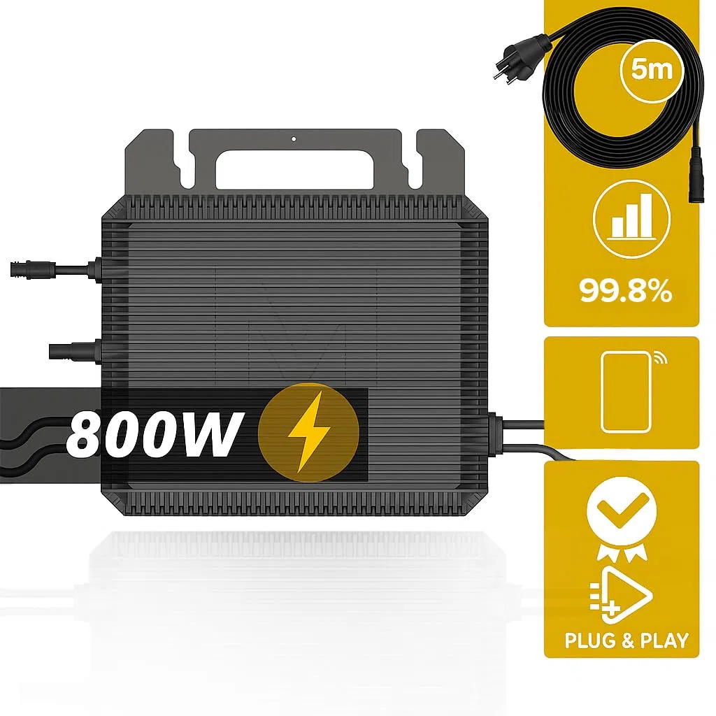 SUNNIVA 2000W Balkonkraftwerk BIFAZIAL FULLBLACK komplett Steckdose MARSTEK 800W Wechselrichter, PV Solaranlage, 4x 500W Glas Solarmodule, inkl. 5m Kabel, Bluetooth WIFI, Komplettset