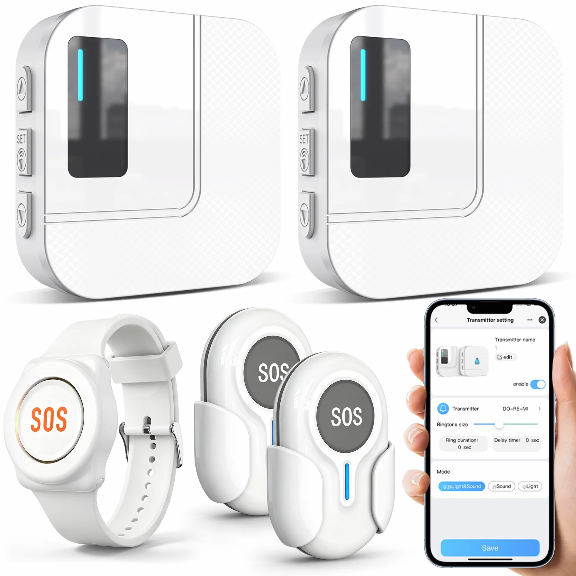 DAYTECH Notrufknopf für Senioren auf Handy, WiFi Tuya Smart Senioren Notfallknopf Alert System, Hausnotruf für ältere Patienten Behinderte,Kinder SOS Notruf(2 Schwarze Empfänger+1 Armband+2 Tasten)