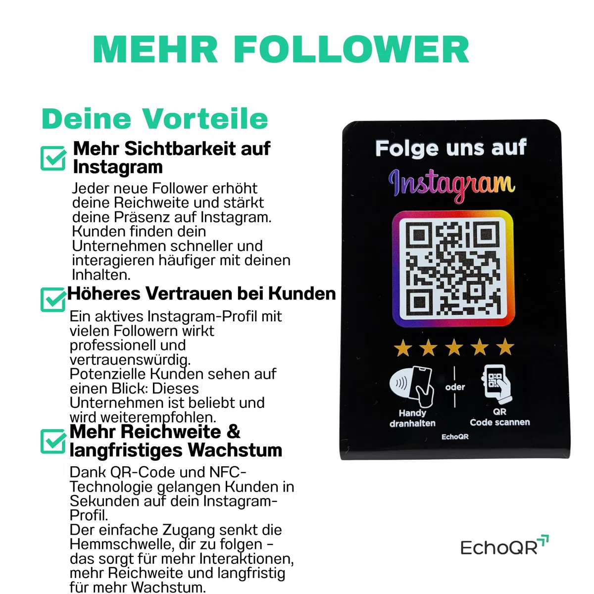 Instagram Aufsteller mit NFC & QR-Code - für mehr Follower (Weiß)