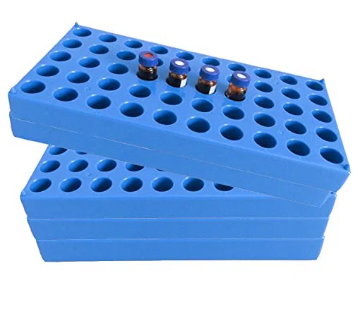 MUHWA Probenglas-Ständer, 50 Positionen, 12 mm Bohrung, für 2 ml Vials, Polypropylen, Blau, 5er-Set