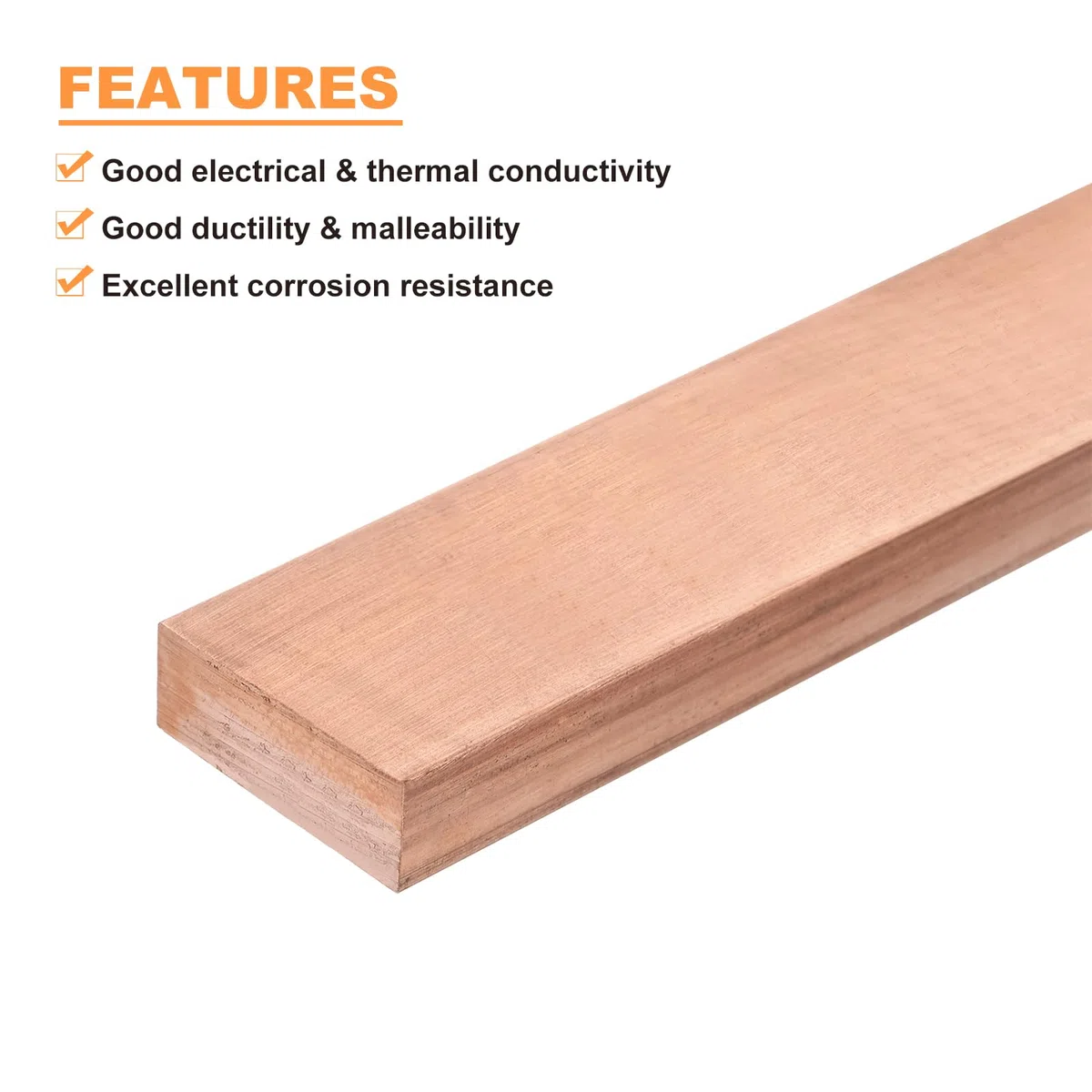 sourcing map 150mm Lange Kupferplatten 30mm Breite, 99.99% Reines Kupferstange Flach Kupferblech 8mm Dicke, Kupferprofile Metallblech Kupfer Flachstange für Modellbau Schmuck Basteln Messebau