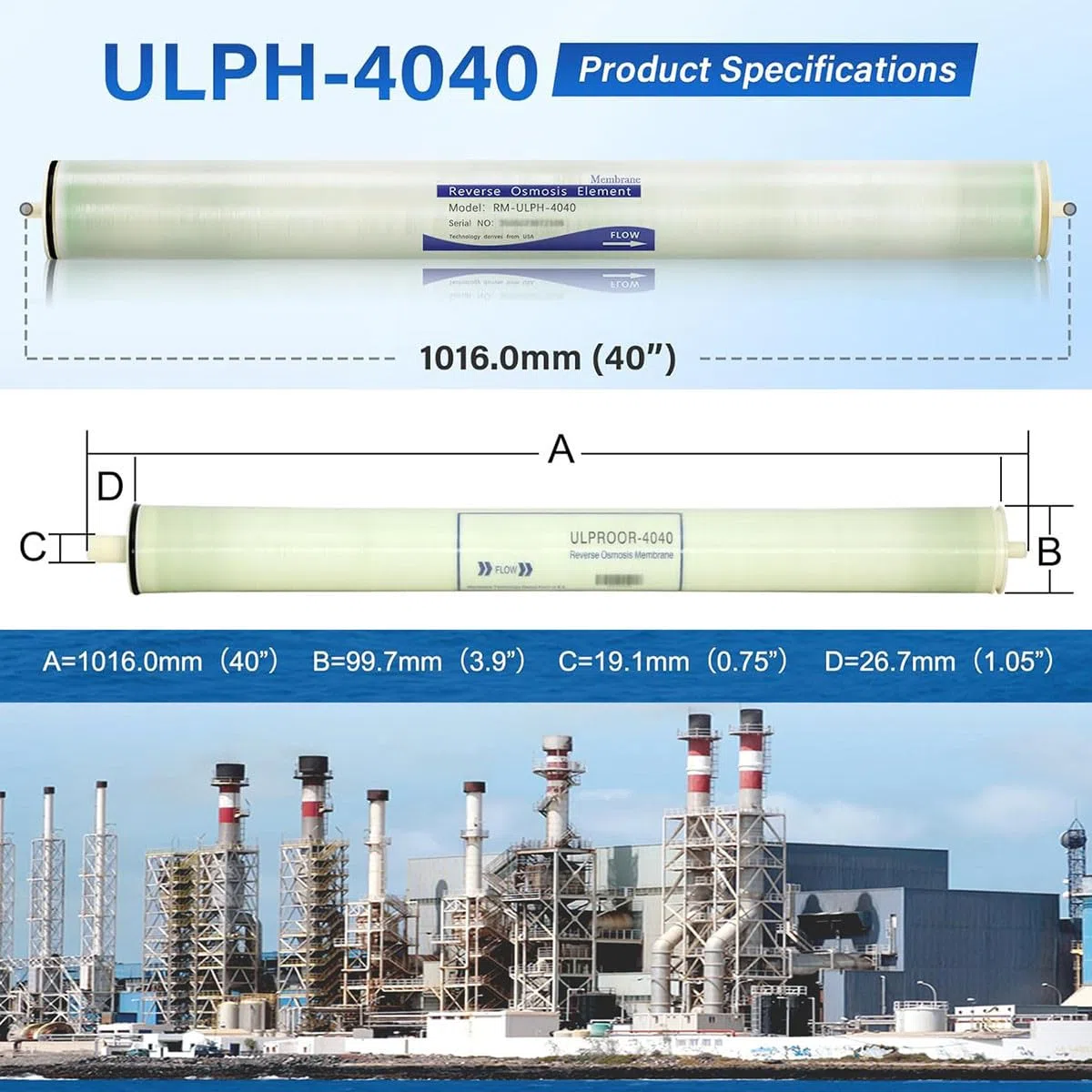 ULP-4040, Umkehrosmose 4040 ULP, ULP 4040 Membran zur Entsalzung, Industrie, Landwirtschaft, Lebensmittel, Industrie, ganzes Haus, Größe 4" x 40", 2600GPD