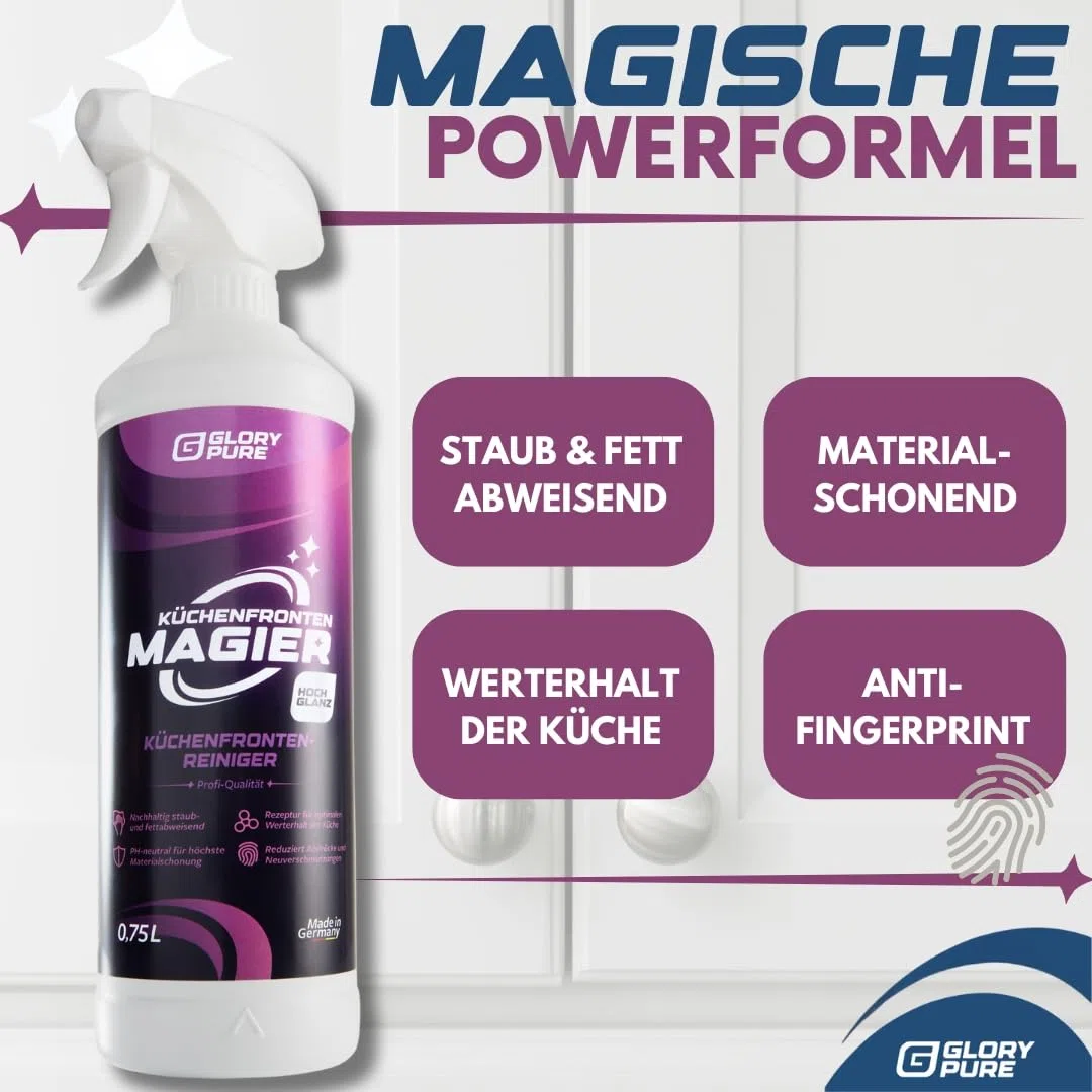 KÜCHEN-FRONTEN MAGIER HOCHGLANZ 750 ml | Professioneller Spezialreiniger für hochglänzende Küchenfronten, streifen- und schlierenfreie Oberflächen | Anti-Fingerprint, optimale Werterhaltung