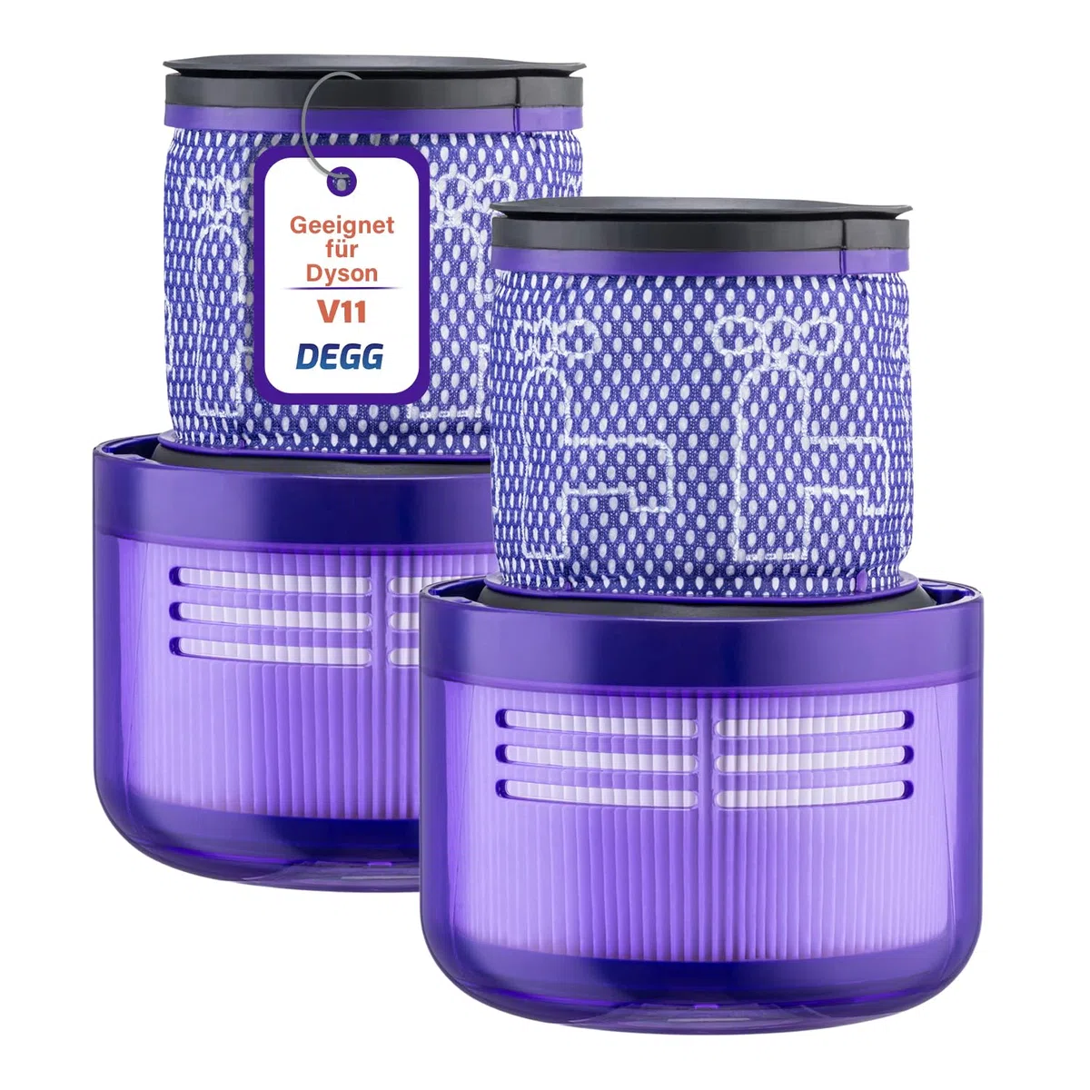 DEGG Hepa Filter - Kompatibel mit Dyson V11 & V15 - Waschbares Staubsaugerfilter - Ersatzfilter - Perfekte Passform - Staubsauger Zubehör - Premium-Qualität - 2 STÜCK